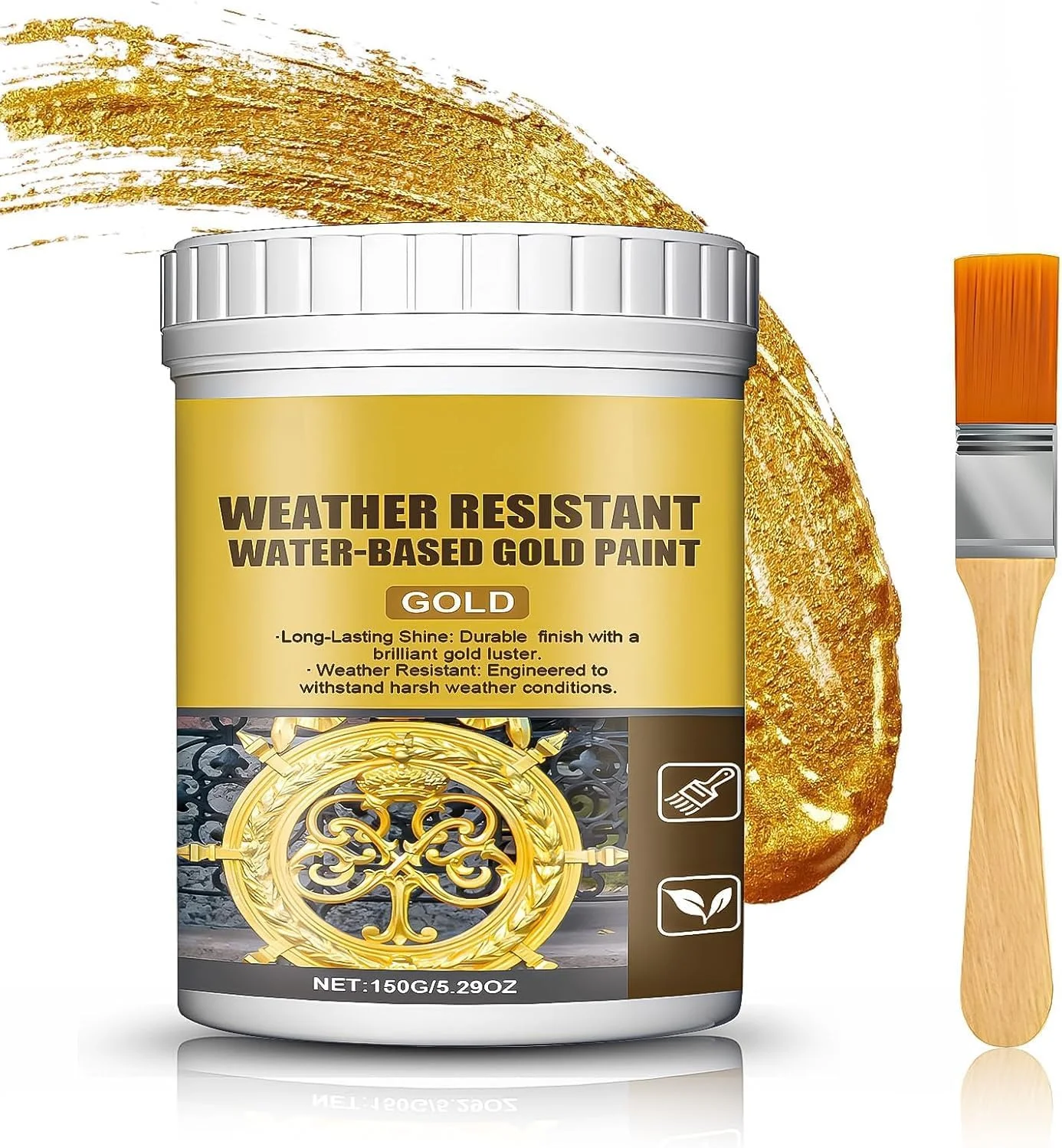 رنگ طلایی اکریلیک - رنگ مینای فلزی برای فلز، چوب، پلاستیک، پارچه و صنایع دستی، 150 گرم به همراه قلم مو رنگ طلایی اکریلیک - رنگ مینای فلزی برای فلز، چوب، پلاستیک، پارچه و صنایع دستی، 150 گرم به همراه قلم مو