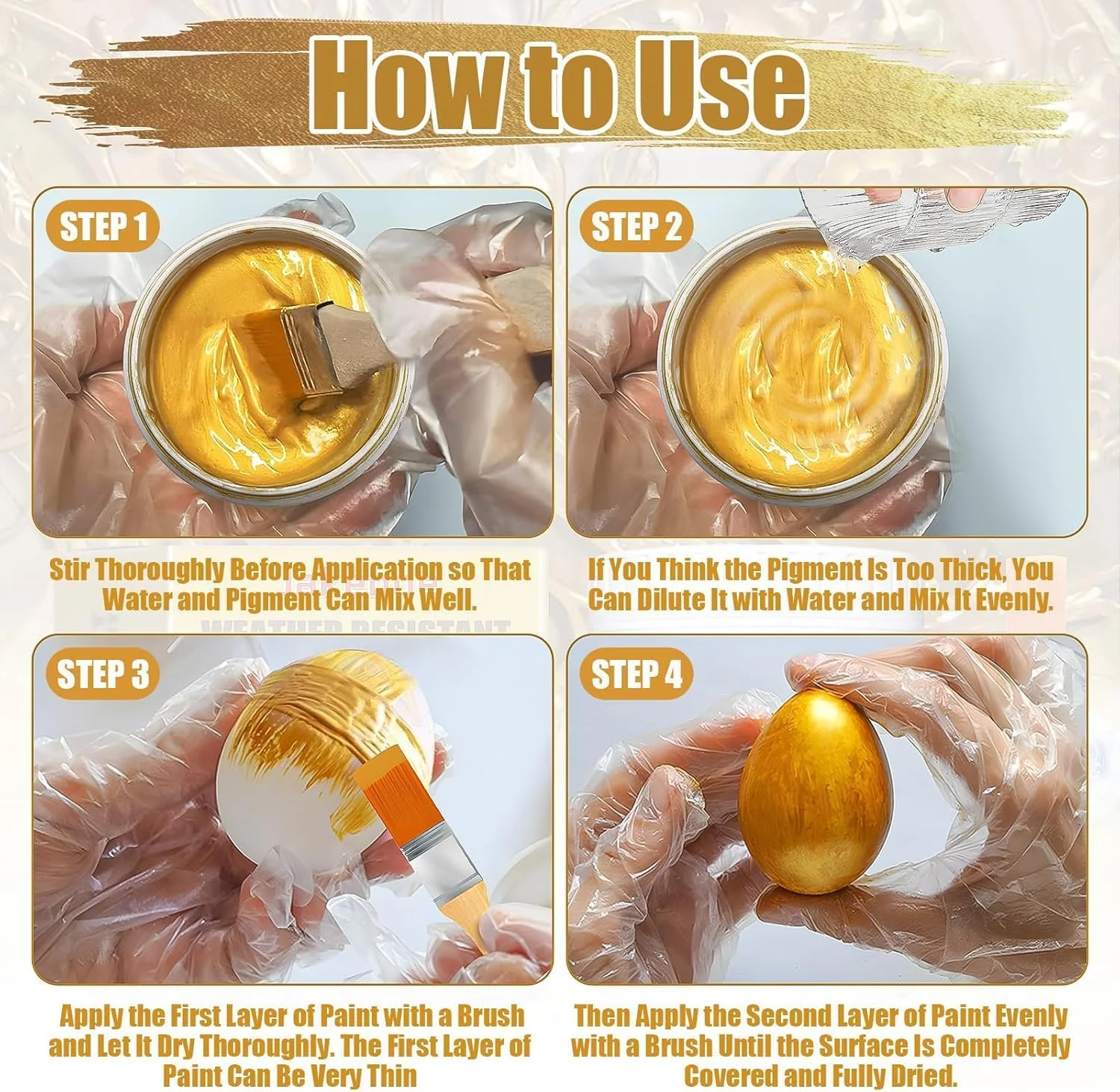 رنگ طلایی اکریلیک - رنگ مینای فلزی برای فلز، چوب، پلاستیک، پارچه و صنایع دستی، 150 گرم به همراه قلم مو