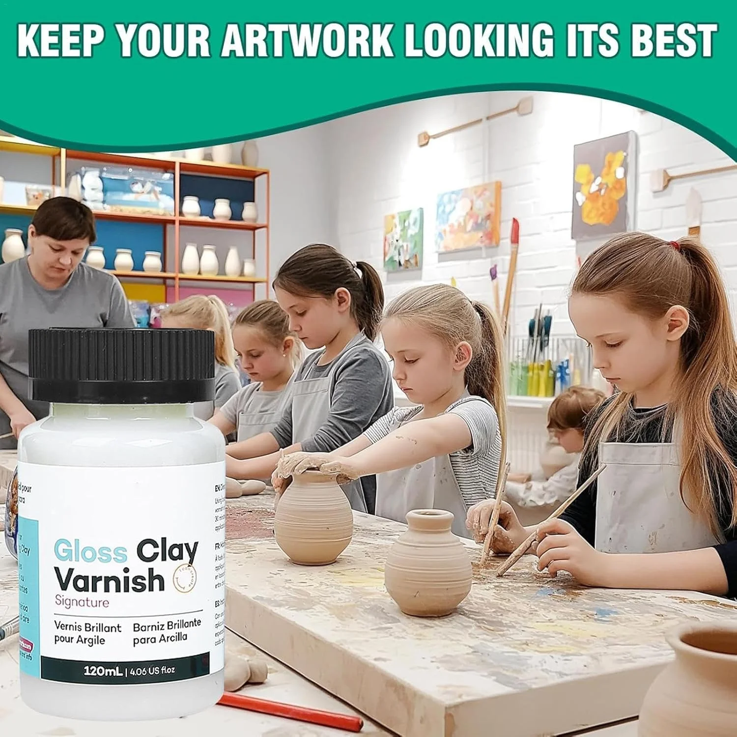 ورنی رسی آزونه، ورنی اکریلیک براق برای رس خشک شونده در هوا، سرامیک، چوب، نقاشی های روغنی، لعاب ضد آب، جلوگیری از ترک خوردگی و زرد شدن، پوشش براق بادوام برای محافظت از آثار هنری (3 عدد 120 میلی لیتر)