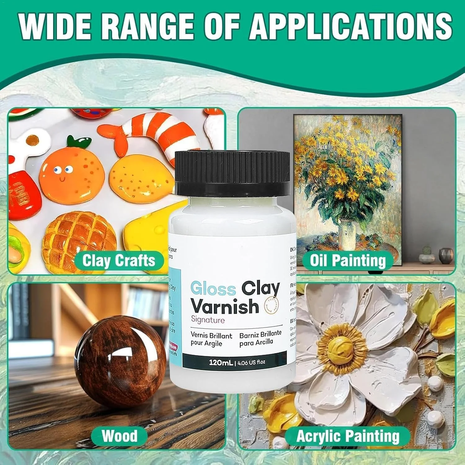 ورنی رسی آزونه، ورنی اکریلیک براق برای رس خشک شونده در هوا، سرامیک، چوب، نقاشی های روغنی، لعاب ضد آب، جلوگیری از ترک خوردگی و زرد شدن، پوشش براق بادوام برای محافظت از آثار هنری (3 عدد 120 میلی لیتر)