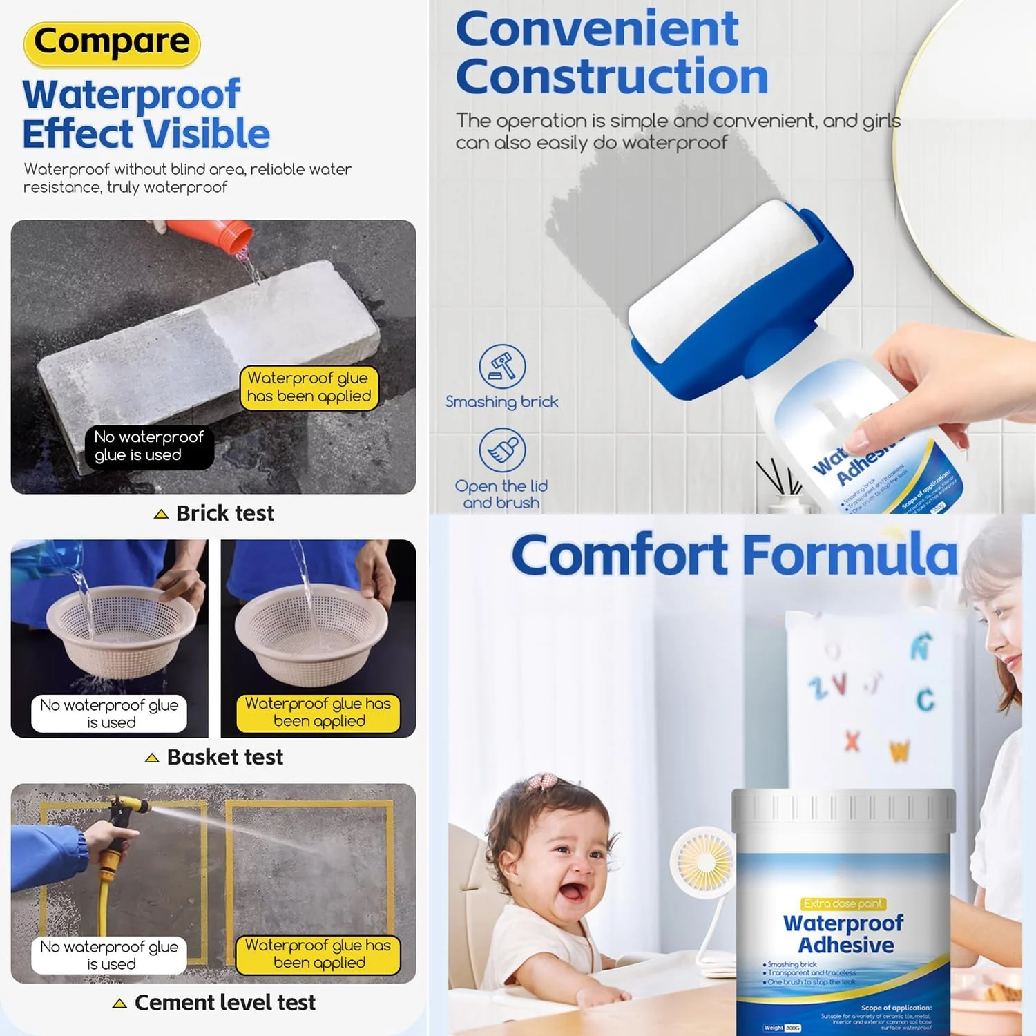 آب بند مایع ضد آب آزونی، پوشش ضد آب شفاف و ضد نشت برای استفاده در فضای داخلی و خارجی، چسب ضد آب بادوام و نامرئی برای سقف، دیوار، حمام (650 گرم)