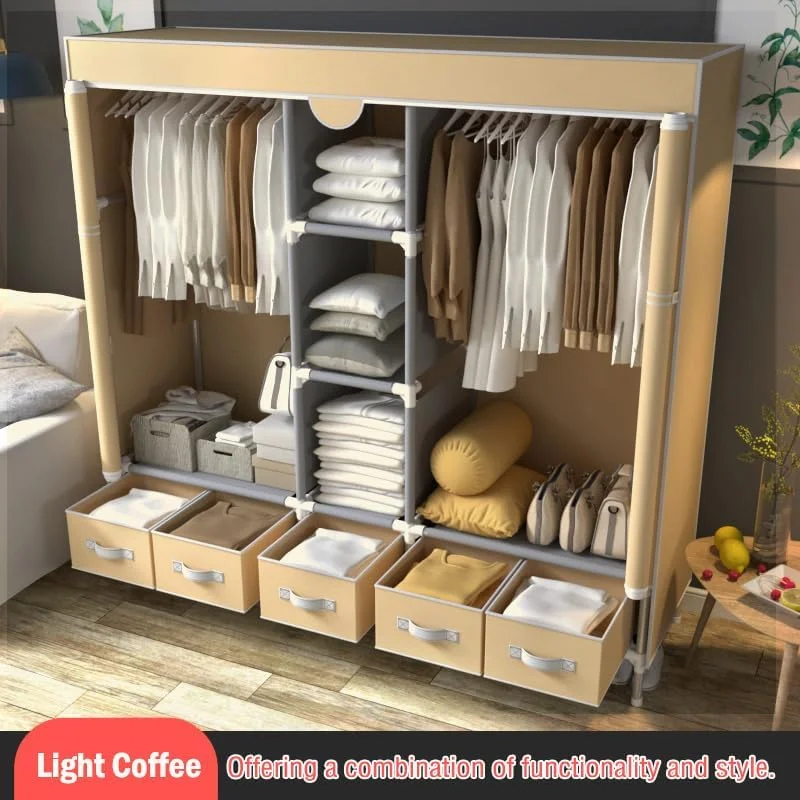 کمد لباس برزنتی Anmas Power با 5 کشو، کمد لباس 185x45x175 سانتی متر برای اتاق خواب، راه حل نگهداری لباس، با ریل آویز و قفسه های نگهداری کمد لباس برزنتی Anmas Power با 5 کشو، کمد لباس 185x45x175 سانتی متر برای اتاق خواب، راه حل نگهداری لباس، با ریل آویز و قفسه های نگهداری