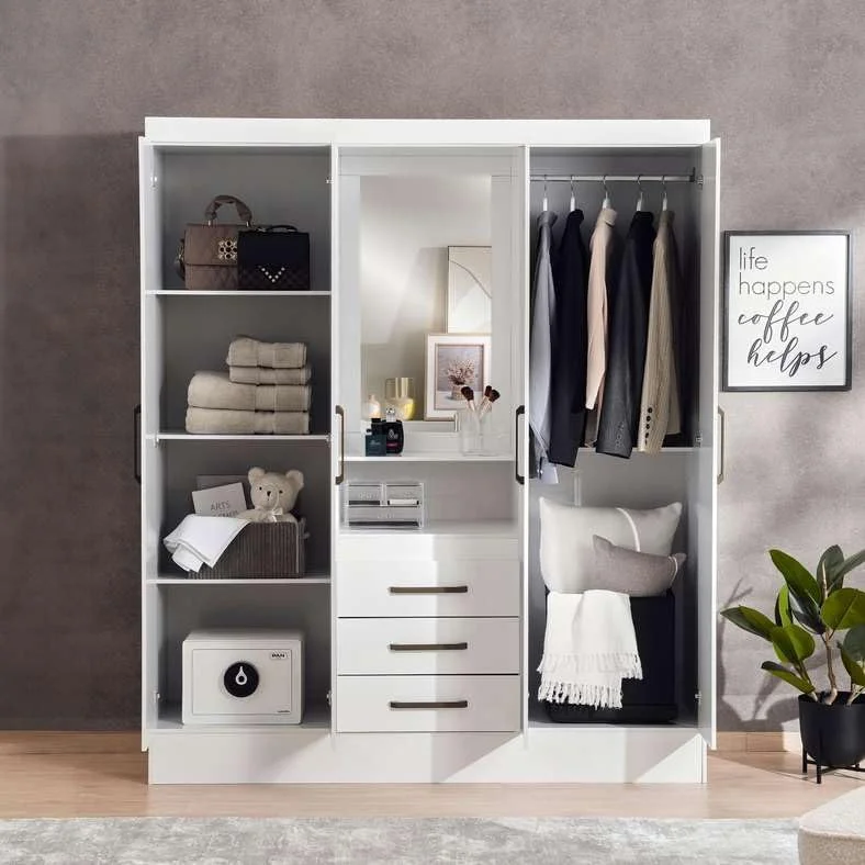 کمد لباس 4 درب کلین پان هوم با 3 کشو و آینه