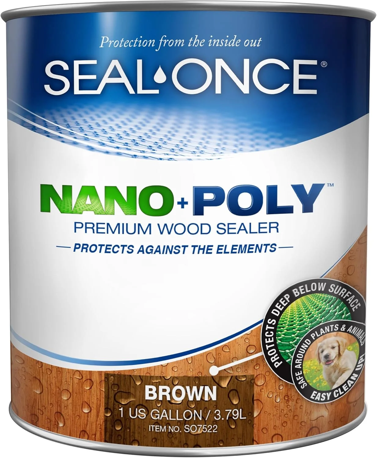 سیلر و رنگ چوب نفوذی SEAL-ONCE Nano+Poly Ready Mix با پلی یورتان (قهوه ای) - پایه آب، کم VOC، ضد آب برای عرشه، حصار، نمای ساختمان و خانه های چوبی. … (1 گالن)…