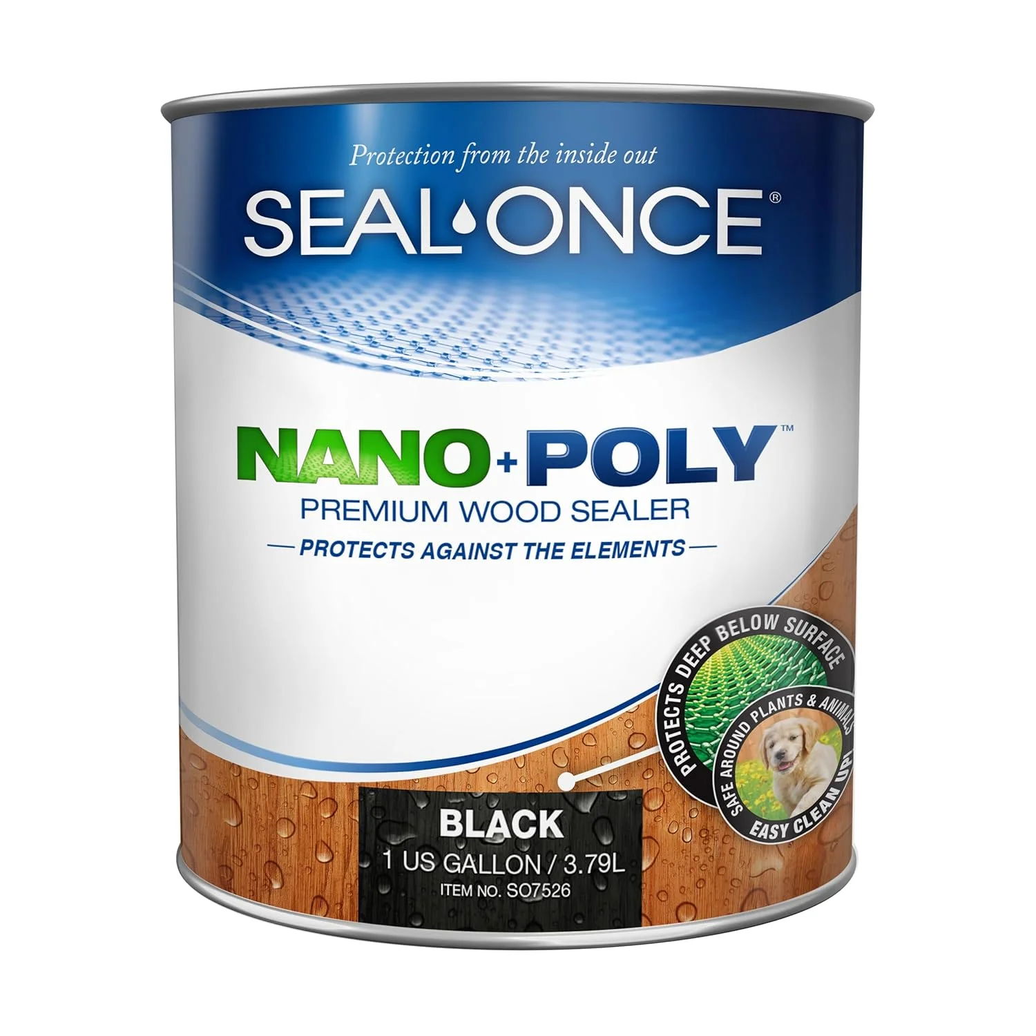 سیلر چوب پلی یورتان مشکی نفوذی آماده مصرف Seal-ONCE Nano+Poly با پلی یورتان (شفاف) - پایه آب، VOC کم، ضد آب برای عرشه، حصار، سایبان و خانه های چوبی (3.7 لیتر)