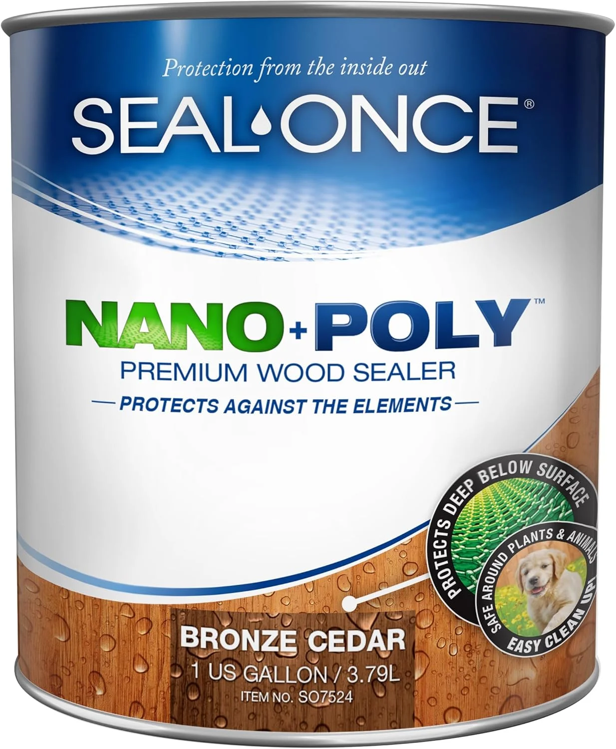 سیلر و رنگ چوب نفوذی SEAL-ONCE Nano+Poly Ready Mix با پلی یورتان (سدر برنزی) - پایه آب، کم بو، ضد آب برای عرشه، نرده، نمای ساختمان و خانه‌های چوبی. … (1 گالن)