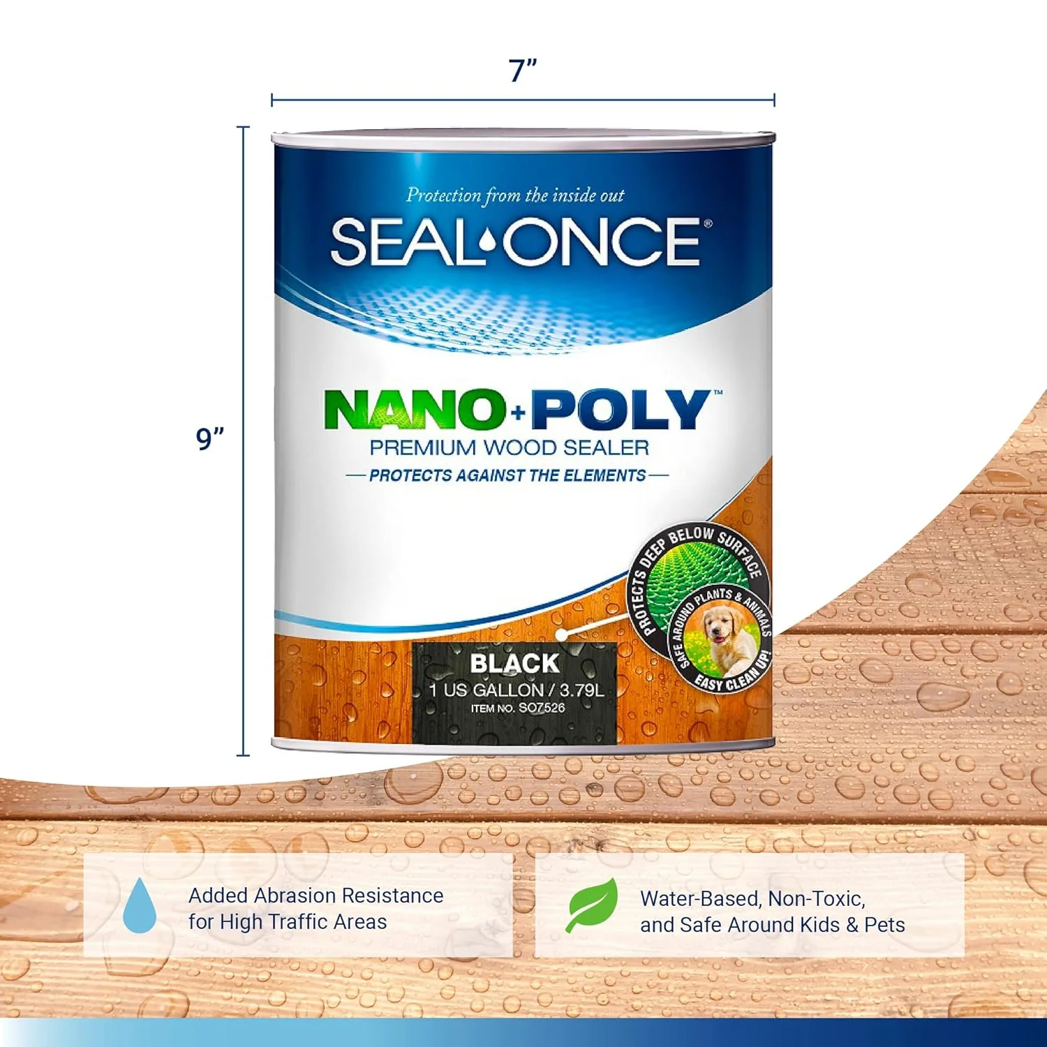 سیلر چوب پلی یورتان مشکی نفوذی آماده مصرف Seal-ONCE Nano+Poly با پلی یورتان (شفاف) - پایه آب، VOC کم، ضد آب برای عرشه، حصار، سایبان و خانه های چوبی (3.7 لیتر)
