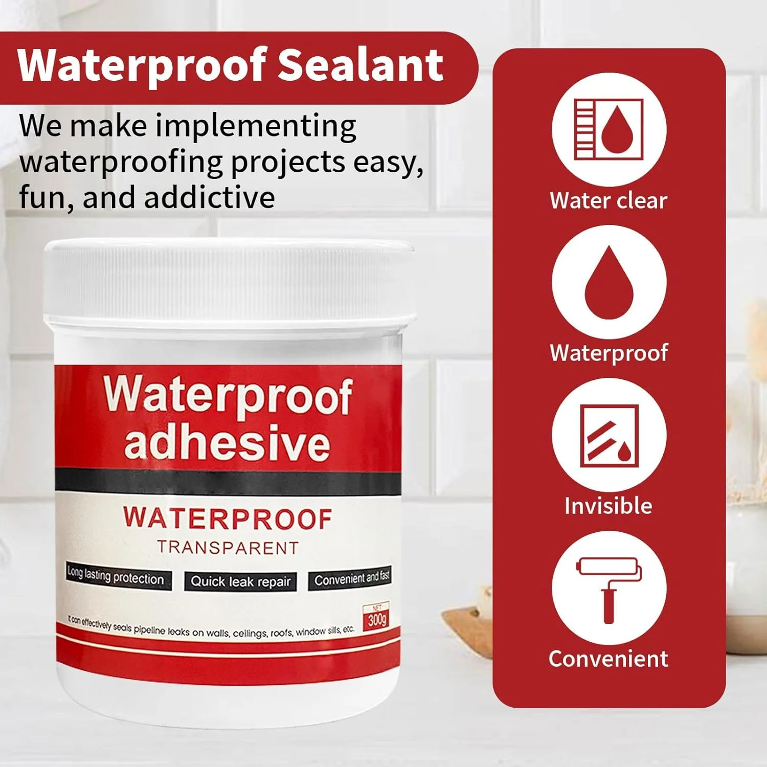 پوشش ضد آب شفاف، عامل ضد آب نامرئی برای ضد آب کردن و جلوگیری از نفوذ آب در سطوح بتنی و کاشی سرامیکی (300 گرم)