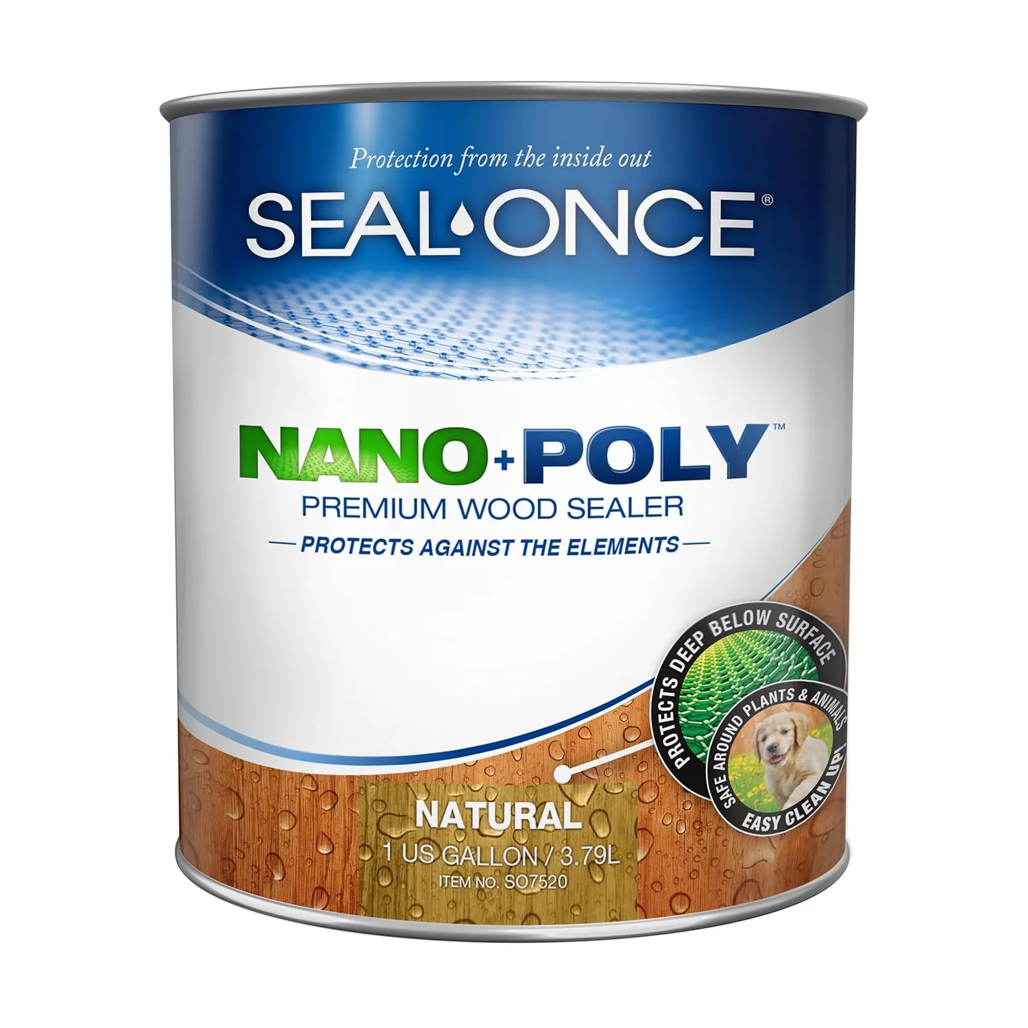 آب بند کننده چوب نفوذی Seal-Once Nano+Poly با پلی یورتان - آب بند کننده ممتاز ضد آب - 1 گالن و طبیعی