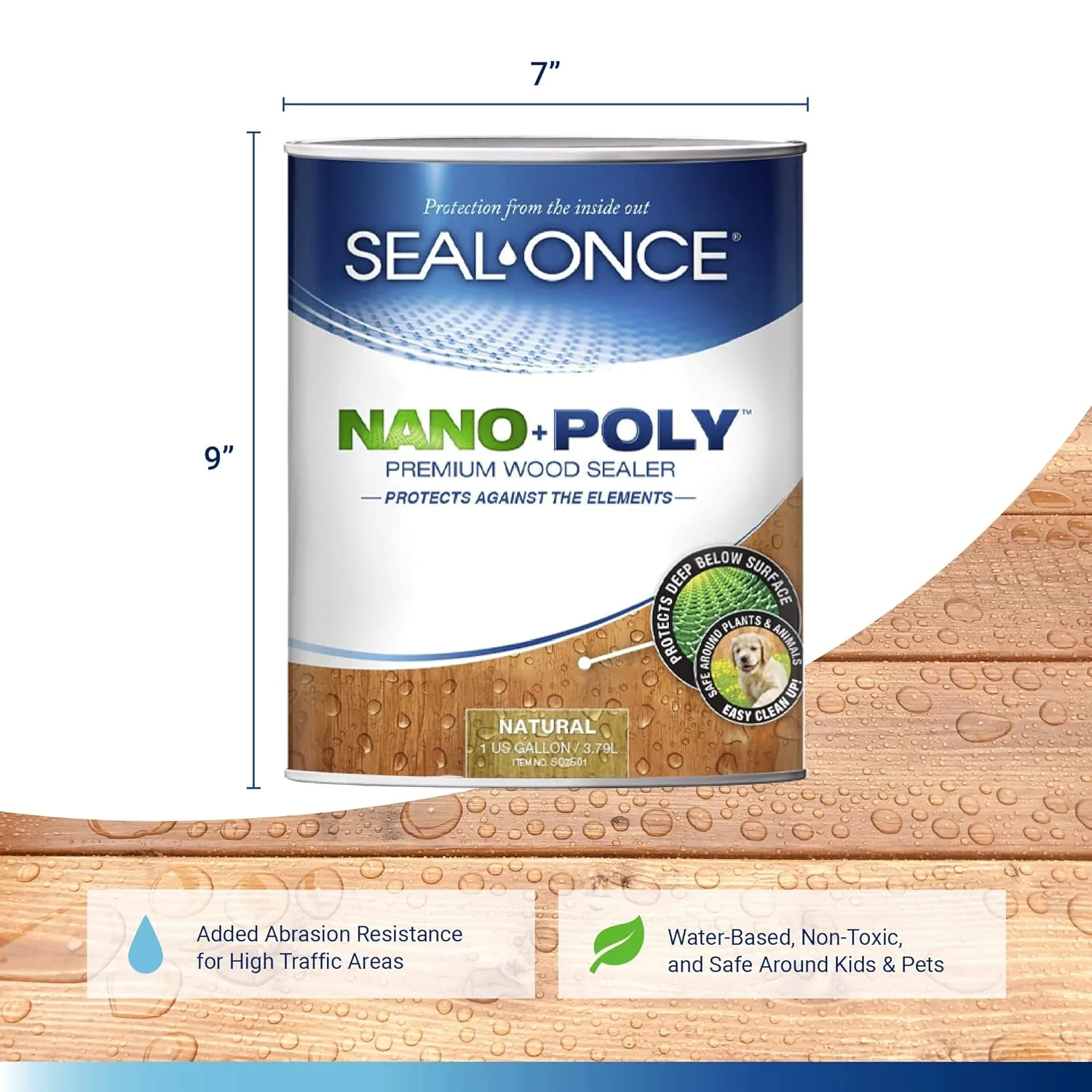 آب بند کننده چوب نفوذی Seal-Once Nano+Poly با پلی یورتان - آب بند کننده ممتاز ضد آب - 1 گالن و طبیعی