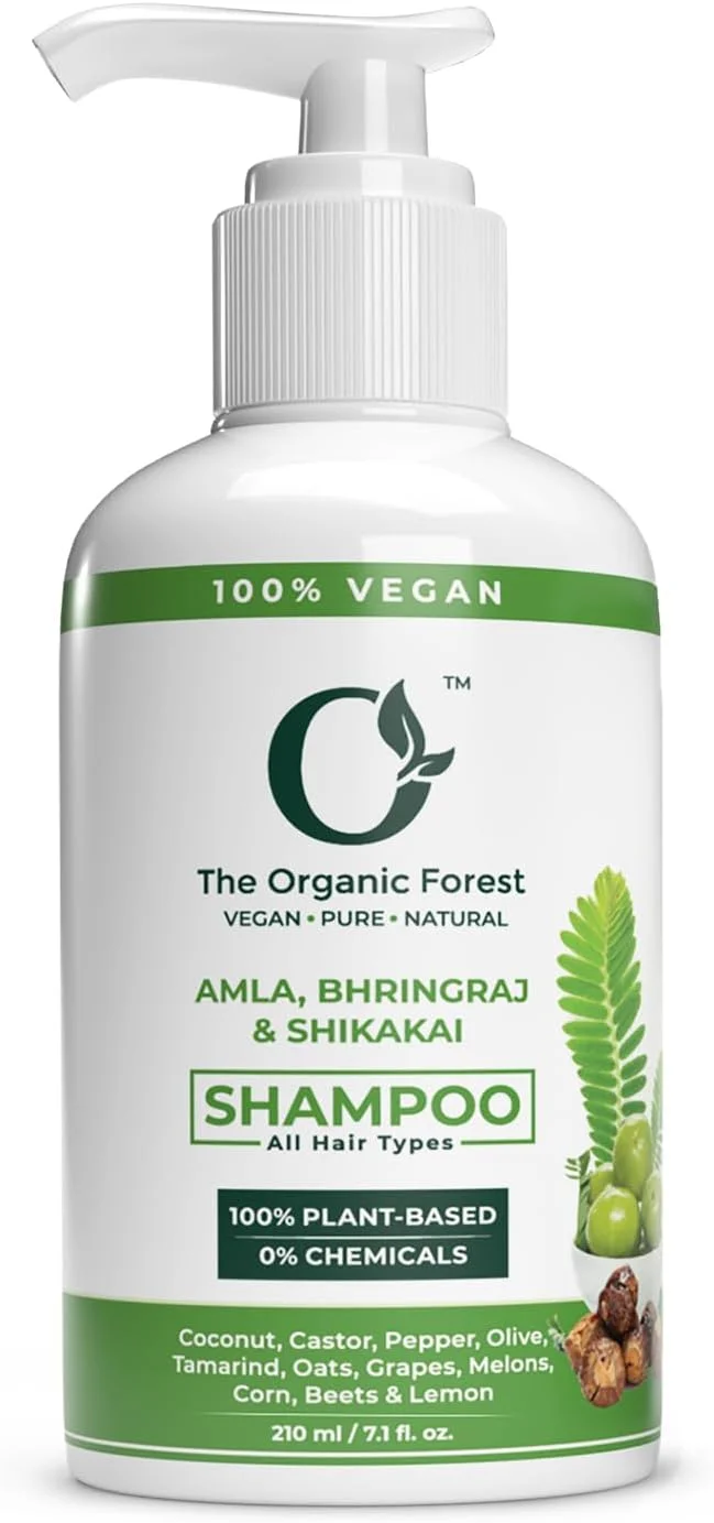 شامپو ۱۰۰٪ گیاهی آملا، شیکاکای و برینگراج با مواد فعال ارگانیک | شامپو ضد ریزش موی طبیعی بدون پارابن و سولفات برای موهای خشک و آسیب دیده