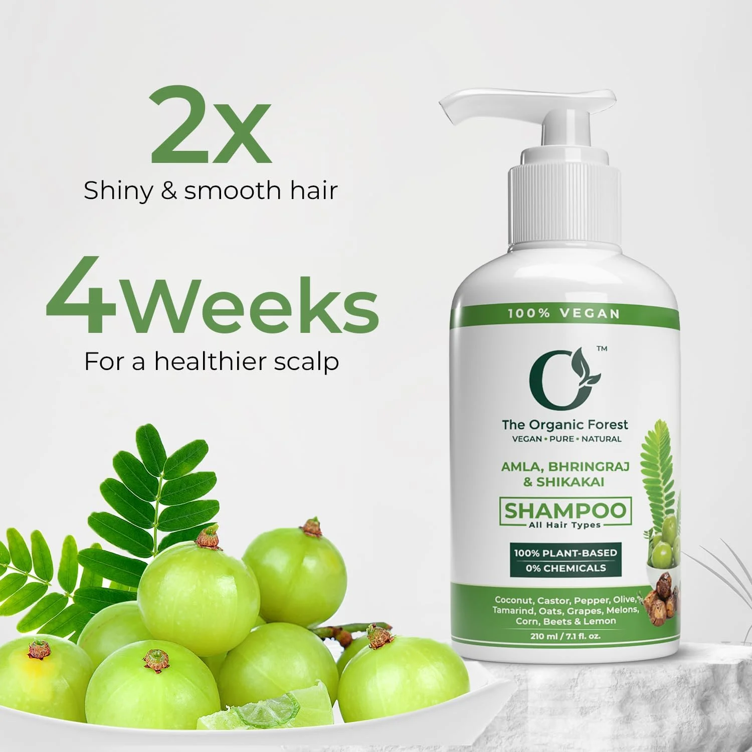 شامپو ۱۰۰٪ گیاهی آملا، شیکاکای و برینگراج با مواد فعال ارگانیک | شامپو ضد ریزش موی طبیعی بدون پارابن و سولفات برای موهای خشک و آسیب دیده