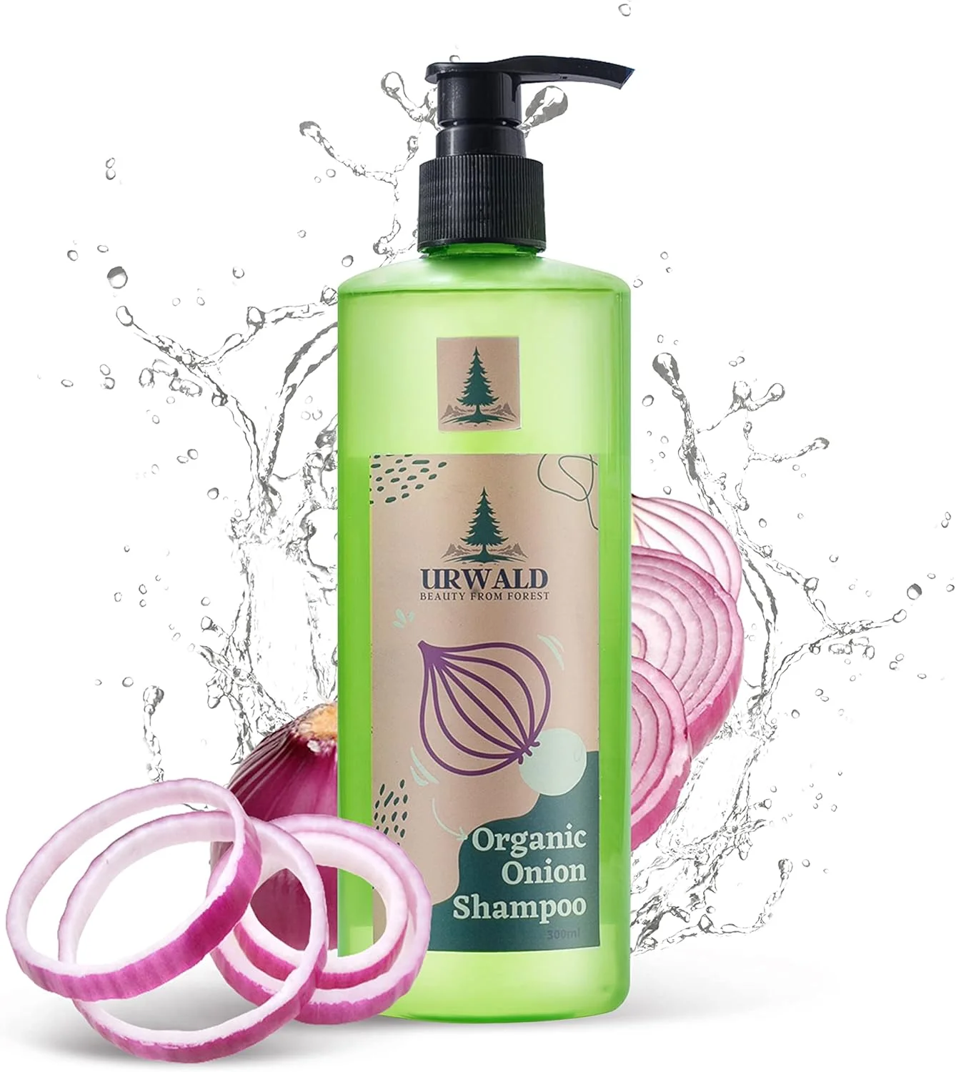 شامپو پیاز ارگانیک URWALD حجم 300 میلی لیتر || ضد ریزش مو و ضد شوره || حاوی 100% مواد فعال ارگانیک || شامپو پیاز آیورودا برای ریزش مو و شوره سر || بدون SLS و پارابن