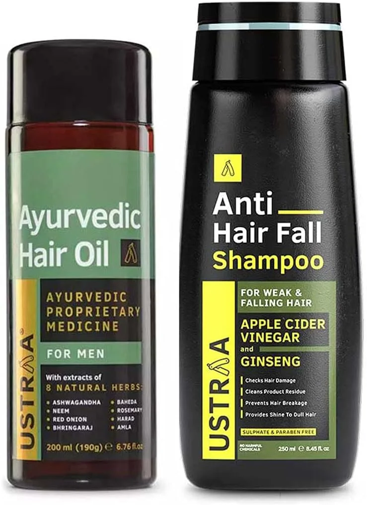 روغن موی آیورودا Ustraa - 200 میلی لیتر | حاوی 8 عصاره گیاهی طبیعی | شامپو ضد شوره و ضد ریزش مو - 250 میلی لیتر - تست شده توسط متخصصین پوست، حاوی سرکه سیب | جلوگیری از ریزش مو | بدون SLS