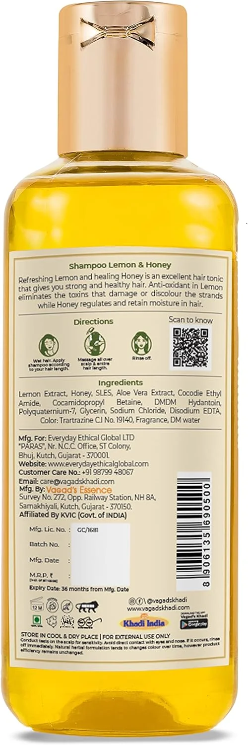 شامپو گیاهی لیمو و عسل خادی واگادز 210 میلی لیتر | ضد شوره | فاقد پارابن، فاقد سیلیکون