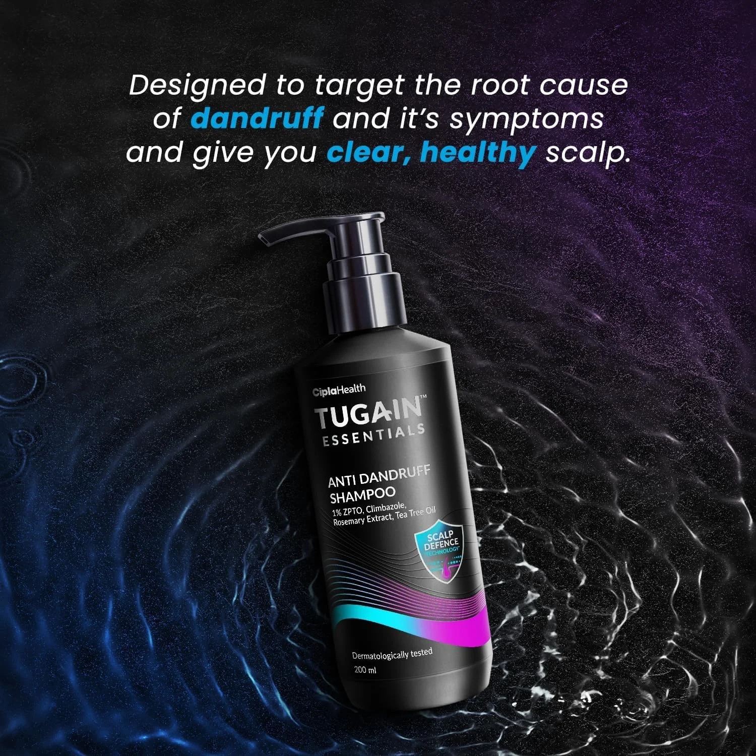 شامپو ضد شوره توگین اسنشیالز (200 میلی لیتر) | حاوی زینک پیریتیون، کلیمبازول، عصاره رزماری و روغن درخت چای | از بین برنده شوره، کاهش دهنده پوسته ها، تسکین دهنده پوست سر | فاقد سولفات و پارابن