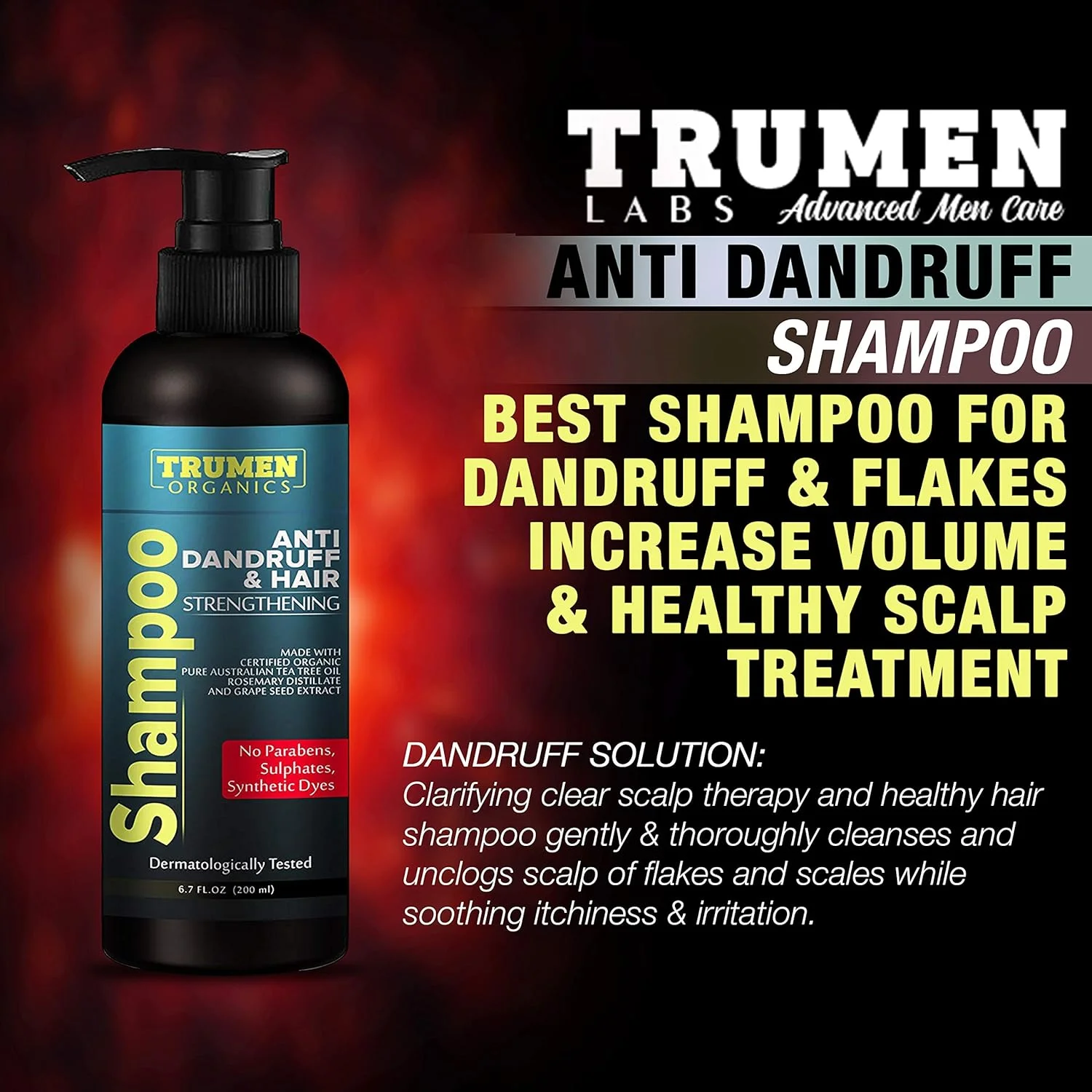 شامپو ضد شوره سر مردانه ترومن بدون پارابن و سولفات حاوی روغن درخت چای استرالیایی برای پوست سر خشک و خارش دار