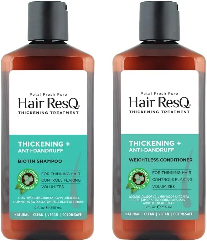 پک شامپو و نرم کننده ضد شوره و ضخیم کننده مو پتال فرش Hair ResQ حاوی بیوتین | مناسب موهای نازک، حجم دهنده و کنترل کننده پوسته ریزی 355 * 2 میلی لیتر