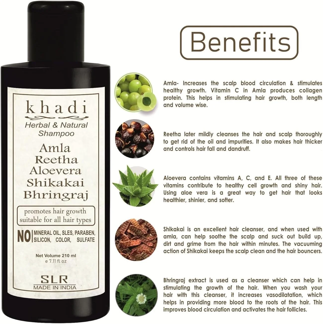 شامپو خادی آمله، ریتا، آلوئه ورا، شیکاکای و برینگراج SLR - ضد ریزش مو و ضد شوره، فاقد SLS و پارابن - 210 میلی لیتر (بسته 2 عددی)