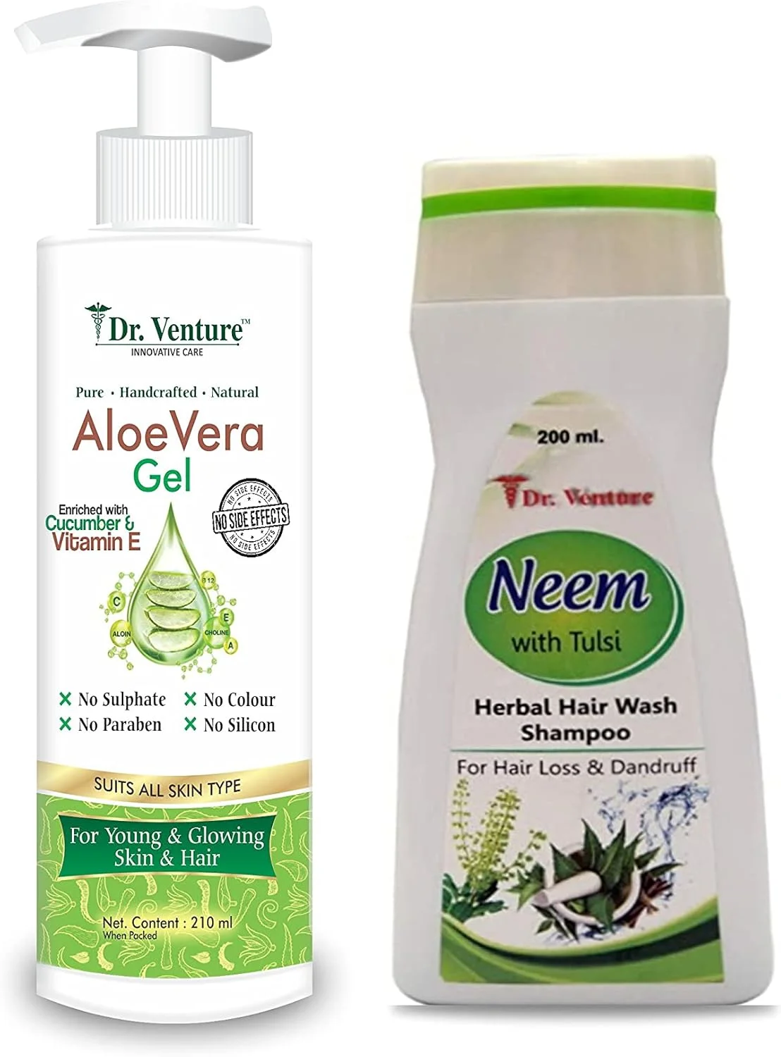 ژل آلوئه ورا دکتر ونچر برای پوست و مو 210 میلی لیتر + شامپو گیاهی حاوی چریش، ریحان و آملا برای شستشوی مو، ضد ریزش مو و شوره سر 200 میلی لیتر ژل آلوئه ورا دکتر ونچر برای پوست و مو 210 میلی لیتر + شامپو گیاهی حاوی چریش، ریحان و آملا برای شستشوی مو، ضد ریزش مو و شوره سر 200 میلی لیتر