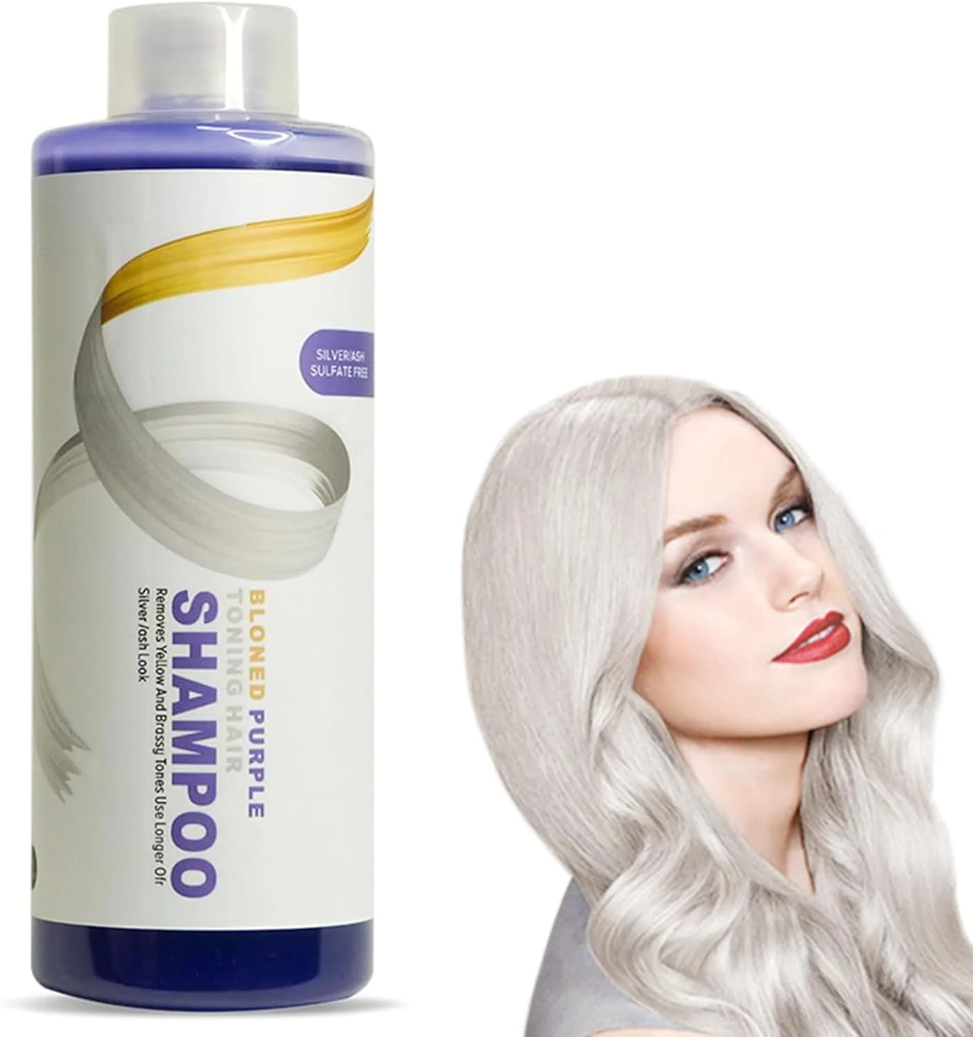 شامپو ضد زردی نقره ای Xiquzal حجم 500 میلی لیتر، شامپو بنفش برای موهای پلاتینه، بلوند، خاکستری و سفید، خنثی کننده رنگ های زرد و نارنجی، مناسب موهای دکلره و روشن شده (02)