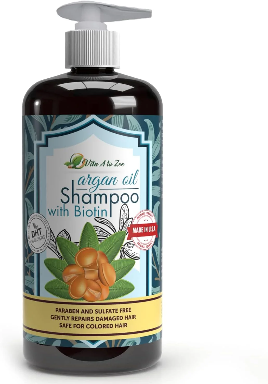 شامپو روغن آرگان مراکشی و بیوتین ویتا آ تو زی (500 میلی لیتر) | فرمول با قدرت حرفه ای | ترمیم طبیعی مو، درمان مرطوب کننده برای موهای خشک و آسیب دیده | مسدود کننده DHT و ضد ریزش مو