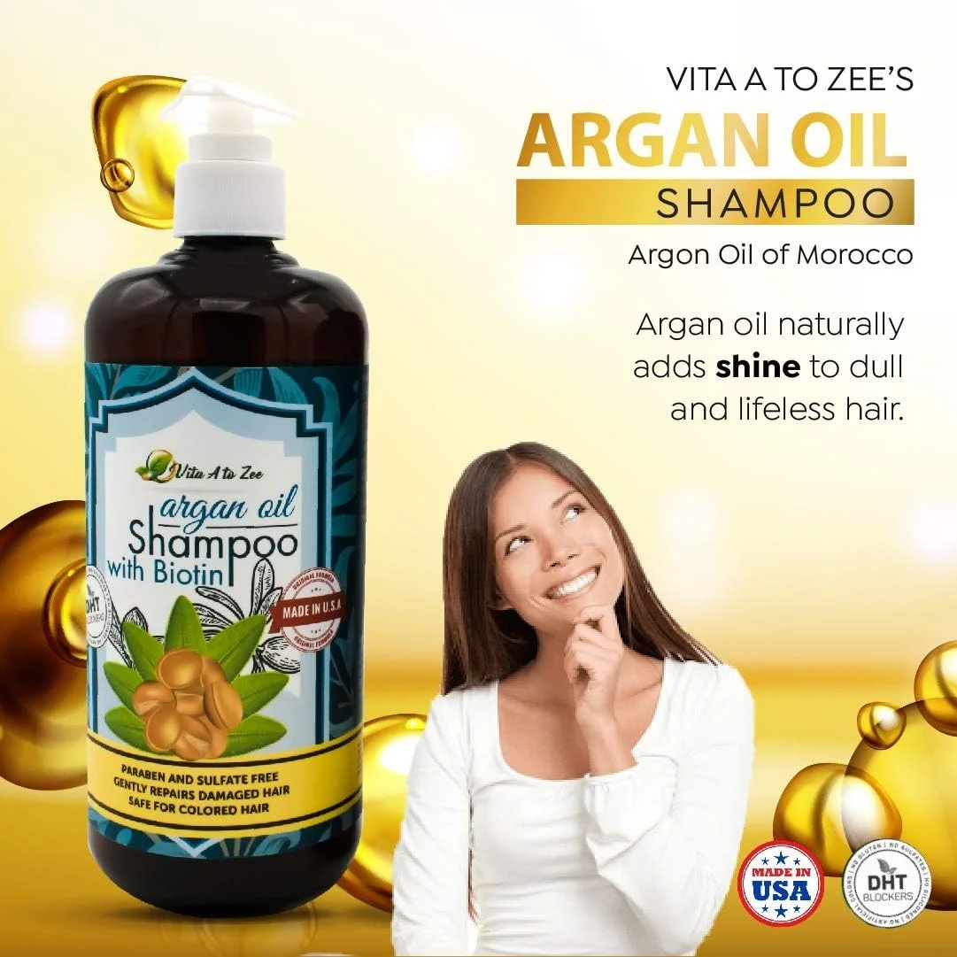شامپو روغن آرگان مراکشی و بیوتین ویتا آ تو زی (500 میلی لیتر) | فرمول با قدرت حرفه ای | ترمیم طبیعی مو، درمان مرطوب کننده برای موهای خشک و آسیب دیده | مسدود کننده DHT و ضد ریزش مو شامپو روغن آرگان مراکشی و بیوتین ویتا آ تو زی (500 میلی لیتر) | فرمول با قدرت حرفه ای | ترمیم طبیعی مو، درمان مرطوب کننده برای موهای خشک و آسیب دیده | مسدود کننده DHT و ضد ریزش مو