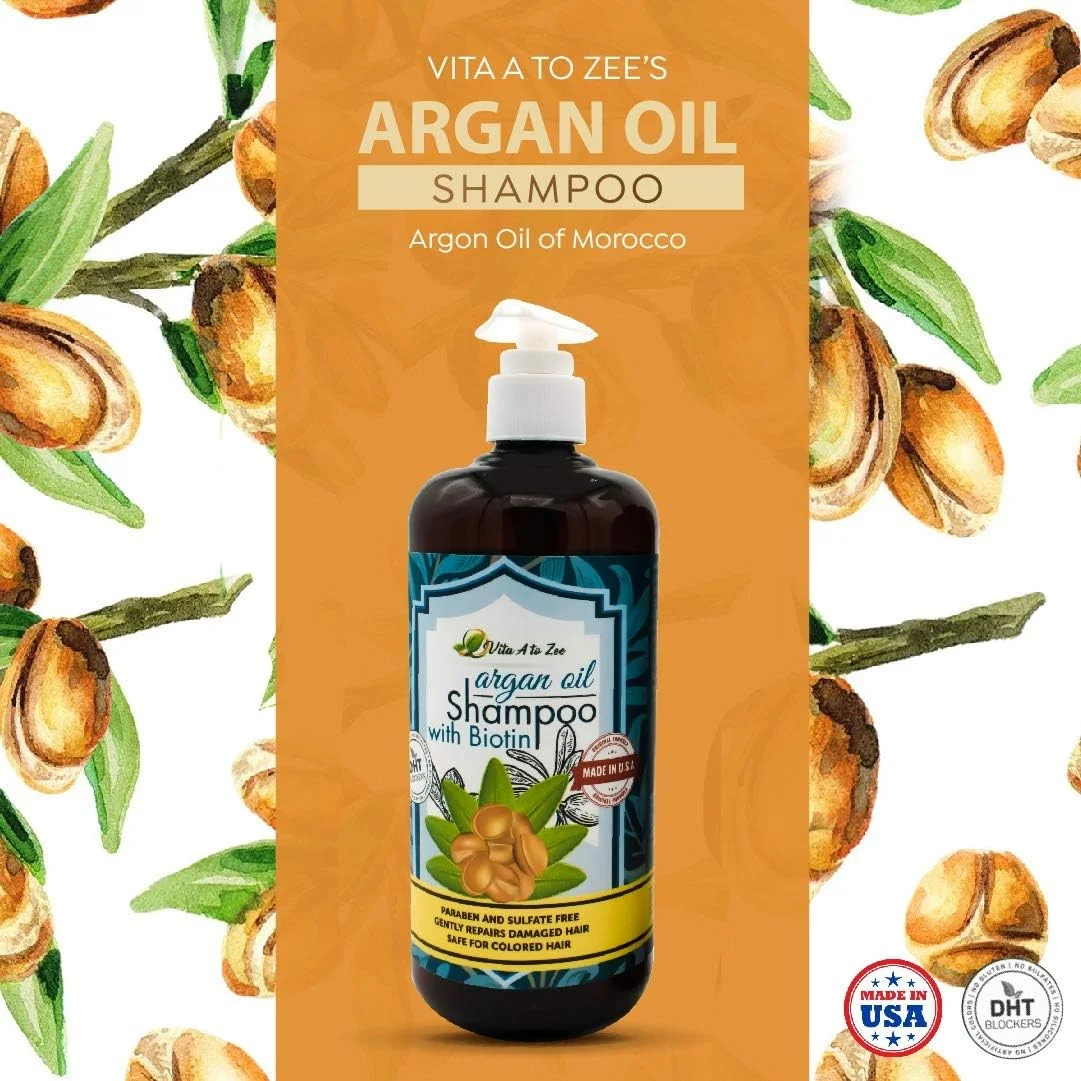 شامپو روغن آرگان مراکشی و بیوتین ویتا آ تو زی (500 میلی لیتر) | فرمول با قدرت حرفه ای | ترمیم طبیعی مو، درمان مرطوب کننده برای موهای خشک و آسیب دیده | مسدود کننده DHT و ضد ریزش مو شامپو روغن آرگان مراکشی و بیوتین ویتا آ تو زی (500 میلی لیتر) | فرمول با قدرت حرفه ای | ترمیم طبیعی مو، درمان مرطوب کننده برای موهای خشک و آسیب دیده | مسدود کننده DHT و ضد ریزش مو