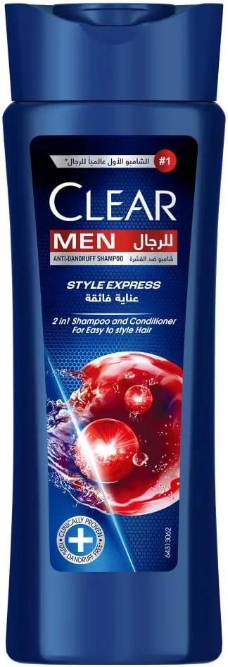 شامپو و نرم کننده 2 در 1 مردانه CLEAR، شامپو ضد شوره، Style Express، موهای 100% بدون شوره و پوست سر تغذیه شده، 200 میلی لیتر