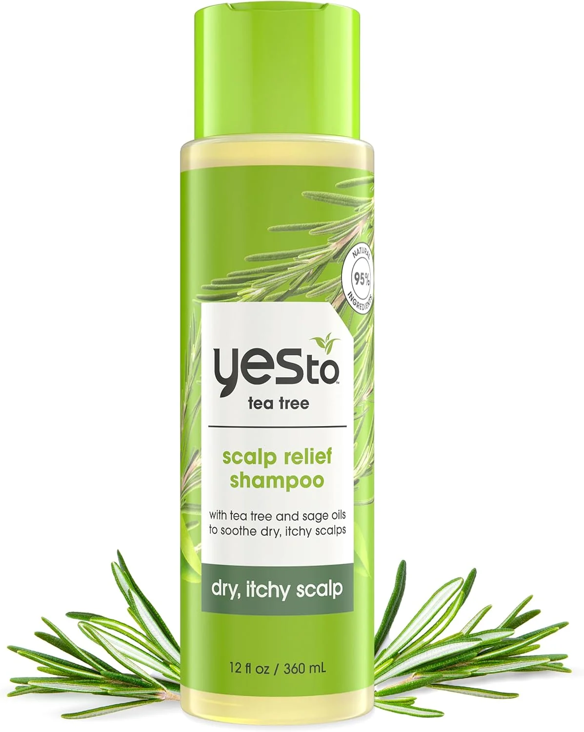 شامپو درخت چای Yes To با فرمول متعادل کننده pH، روغن مریم گلی مغذی، برای تسکین پوست سر خشک و خارش دار، طبیعی، وگان و بدون تست حیوانی، 355 میلی لیتر