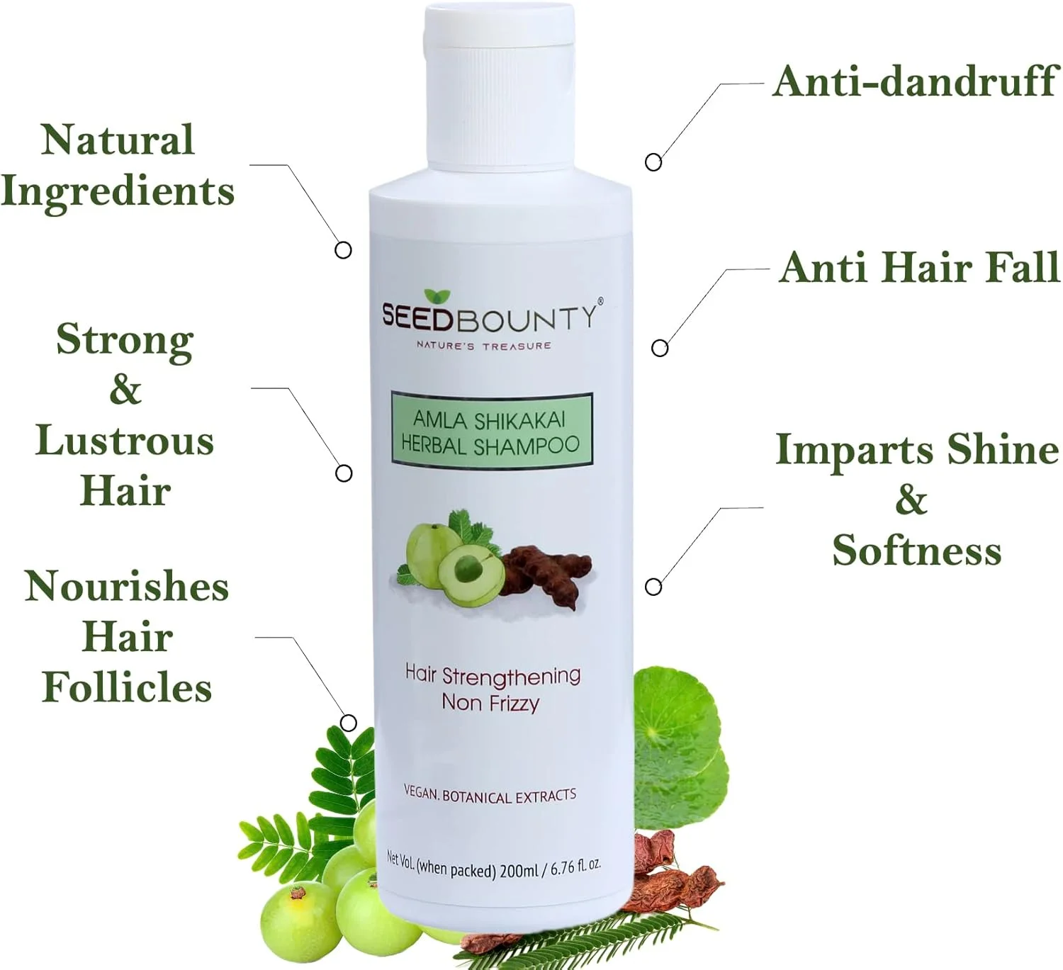 شامپو آملا شیکاکای SEED BOUNTY با برهمی | ضد ریزش مو ضد شوره | گیاهی | فاقد پارابن | مناسب انواع مو 200 میلی لیتر