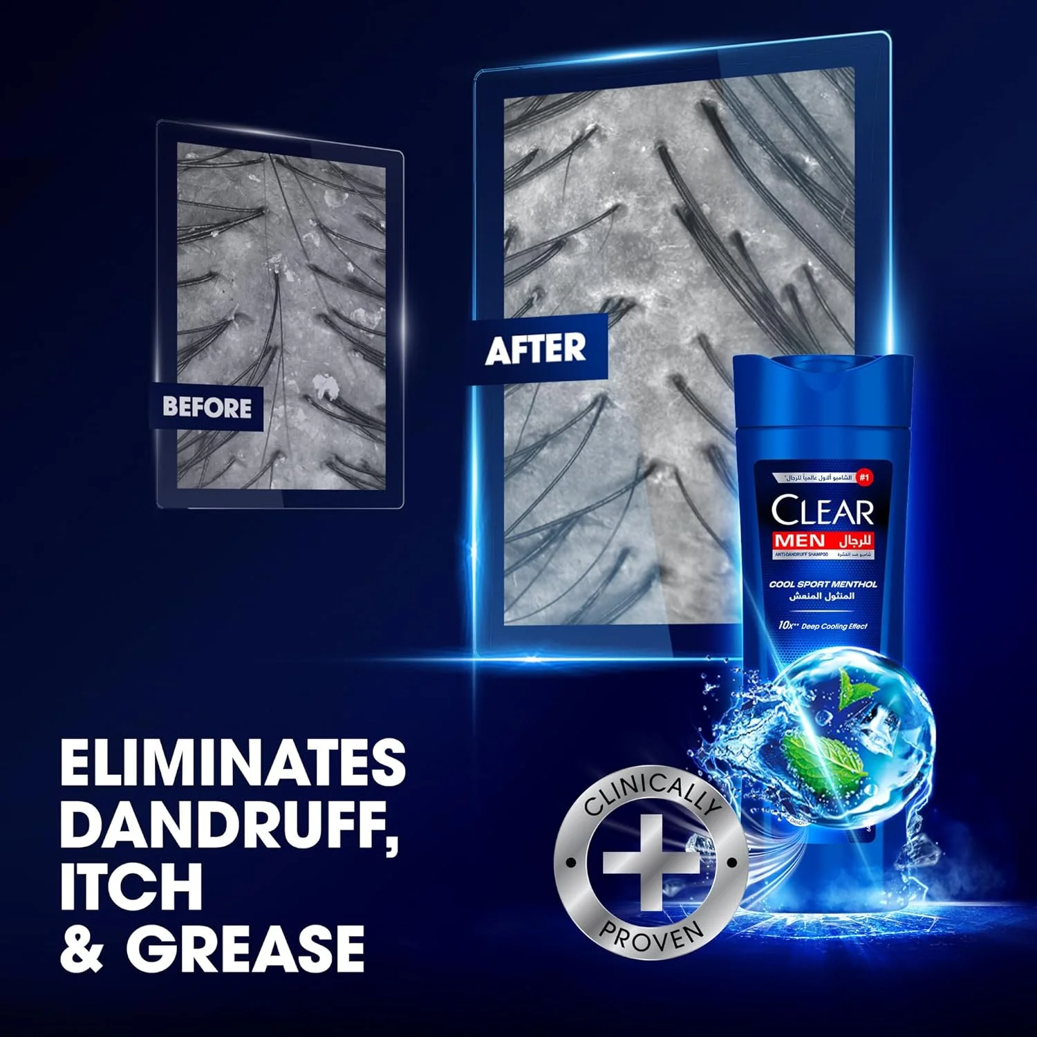 شامپو کلیر مردانه، شامپو ضد شوره، کول اسپورت منتول، موهایی بدون شوره و پوست سر تغذیه شده، 350 میلی لیتر