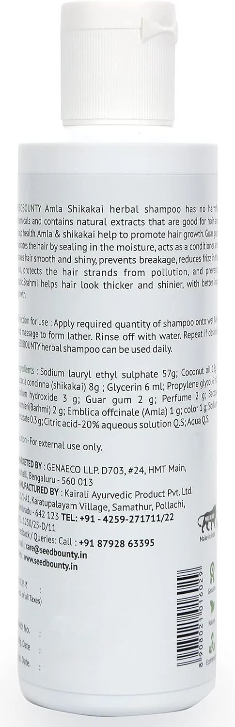 شامپو آملا شیکاکای SEED BOUNTY با برهمی | ضد ریزش مو ضد شوره | گیاهی | فاقد پارابن | مناسب انواع مو 200 میلی لیتر