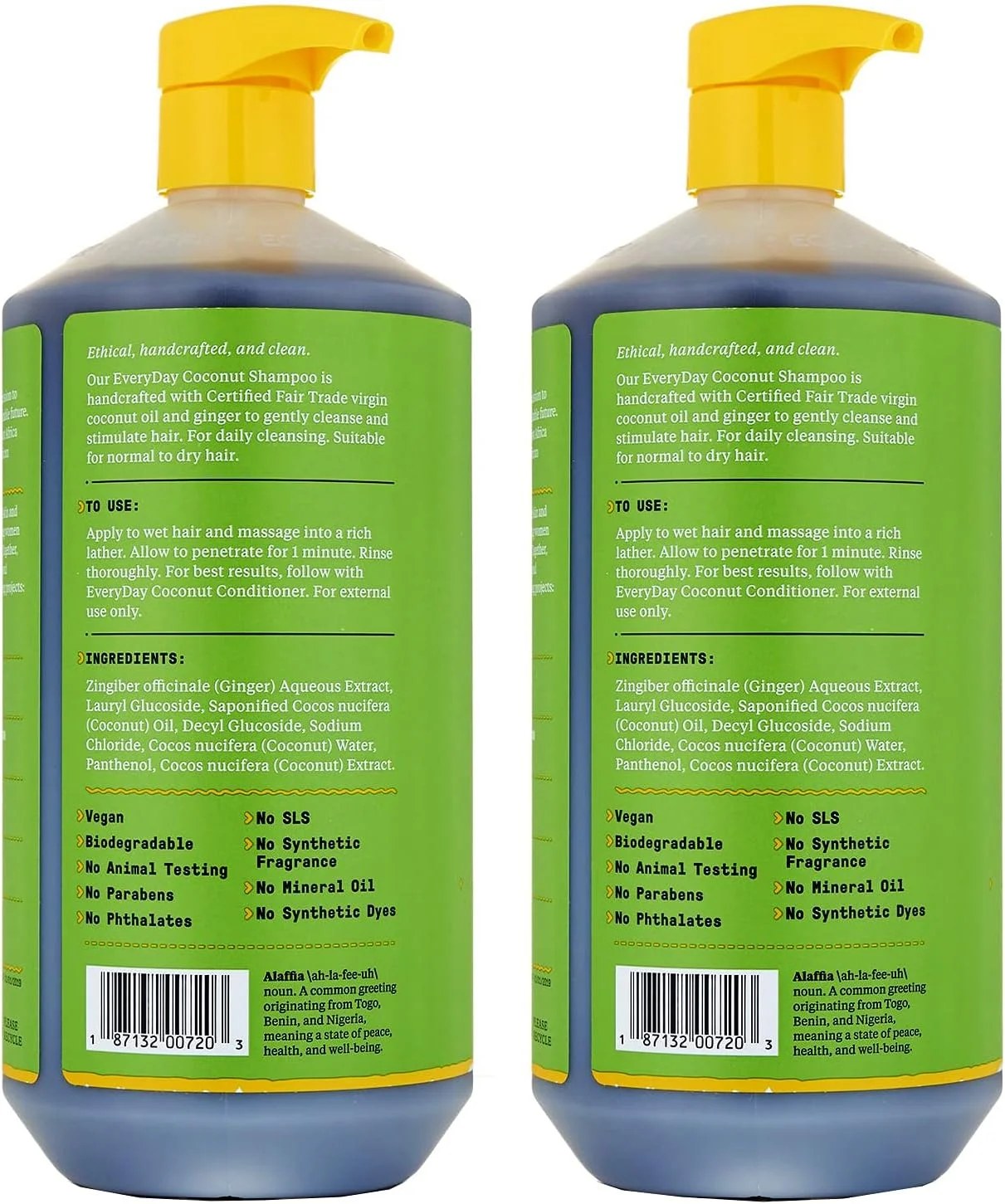 شامپو نارگیل روزانه آلافیا، شامپو پاک کننده ملایم برای موهای معمولی تا خشک، ساخته شده با روغن نارگیل غنی از ویتامین E، بدون پارابن یا فتالات، نارگیل، 2 بسته - 32 Fl Oz Ea