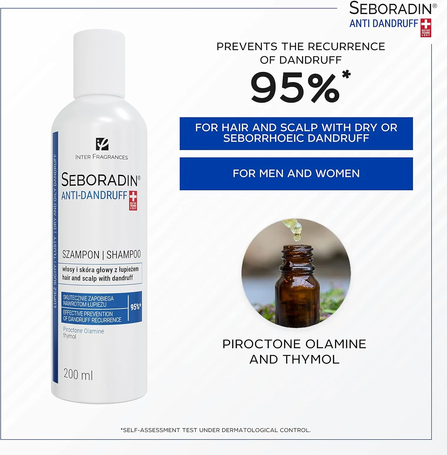 شامپو ضد شوره سبورادین حاوی پیروکتون اولامین و تیمول، 200 میلی لیتر شامپو ضد شوره سبورادین حاوی پیروکتون اولامین و تیمول، 200 میلی لیتر