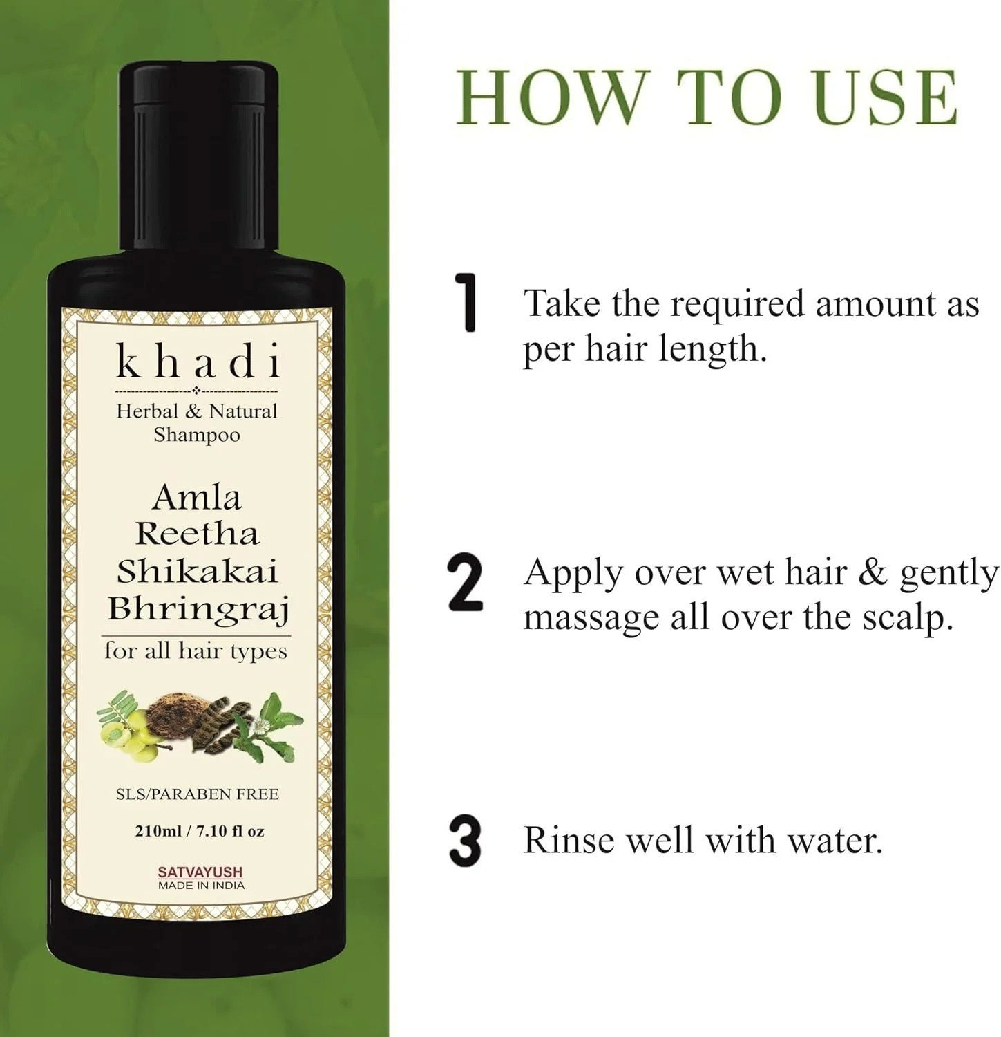 شامپو گیاهی ساتوایوش خادی آملا ریتا شیکاکای برینگراج بدون SLS و پارابن، ضد شوره - 630 میلی لیتر