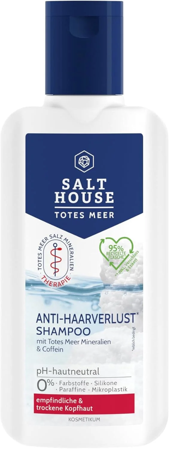 شامپو ضد ریزش مو Salthouse Dead Sea Therapy، کافئین خالص طبیعی برای موهای قوی، تقویت کننده ریشه مو، 250 میلی لیتر