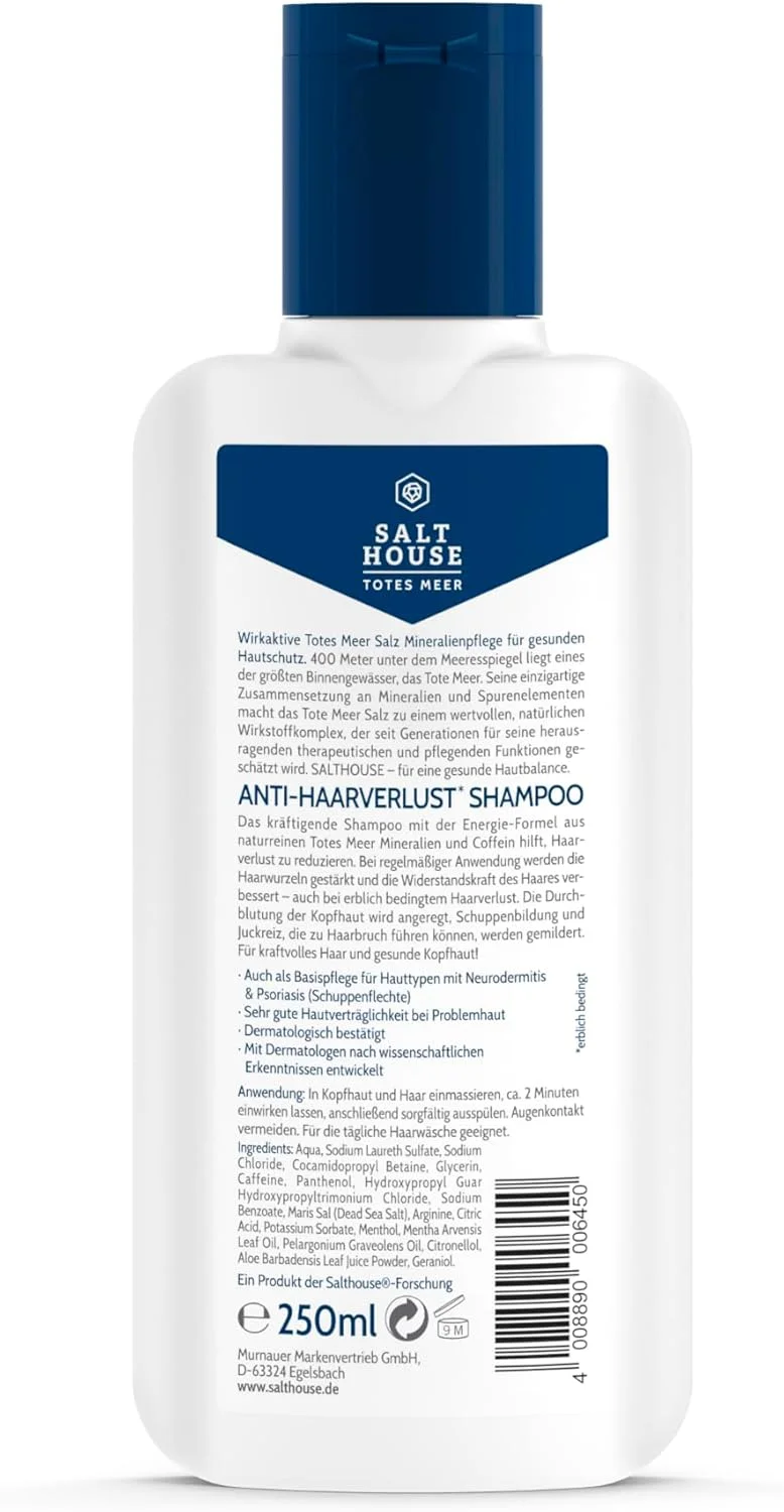 شامپو ضد ریزش مو Salthouse Dead Sea Therapy، کافئین خالص طبیعی برای موهای قوی، تقویت کننده ریشه مو، 250 میلی لیتر شامپو ضد ریزش مو Salthouse Dead Sea Therapy، کافئین خالص طبیعی برای موهای قوی، تقویت کننده ریشه مو، 250 میلی لیتر