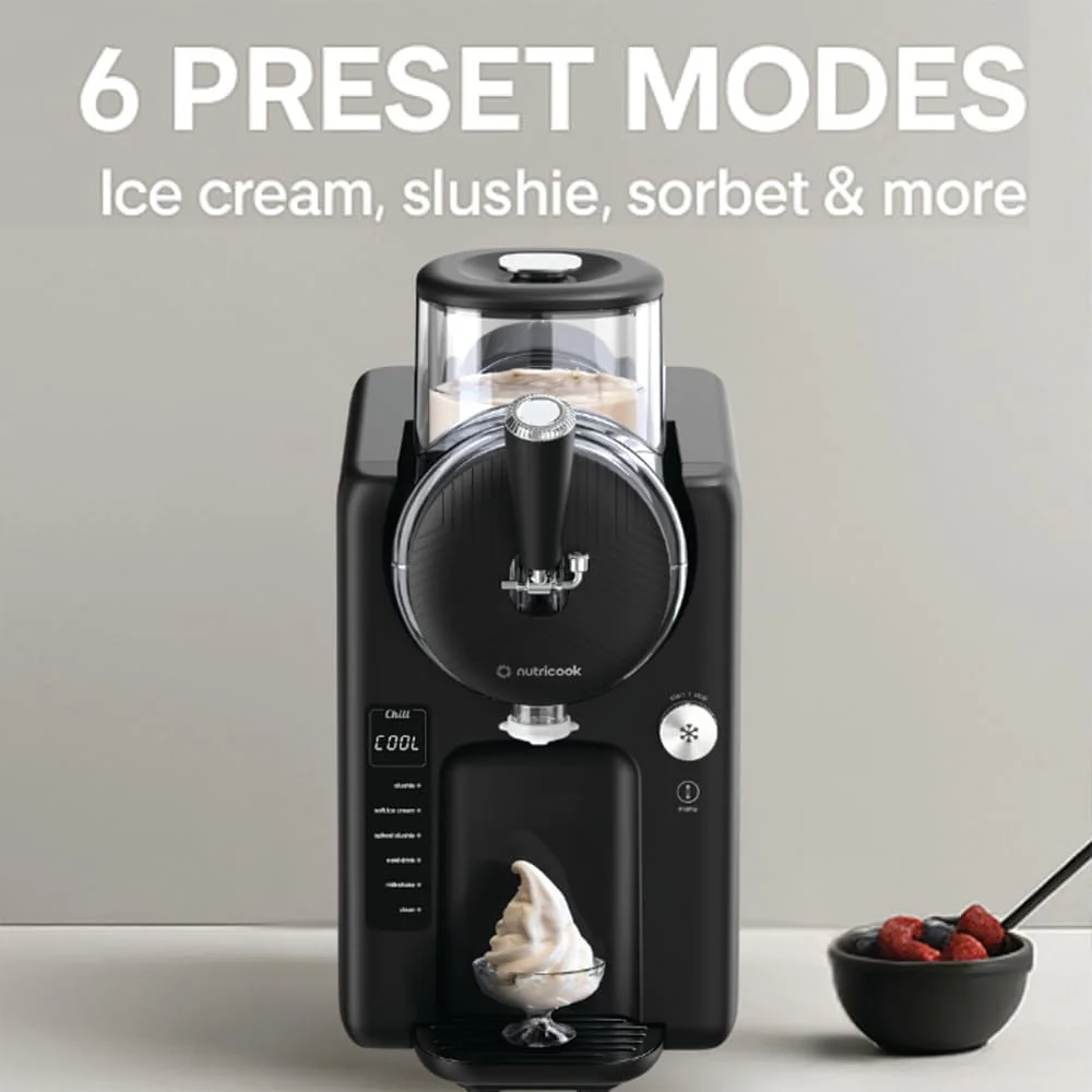 دستگاه بستنی ساز نوتری کوک فراست - دستگاه 2 در 1 برای بستنی نرم و اسلش با کمپرسور داخلی | 6 حالت تهیه دسر یخ زده، 7 تنظیمات بافت، ظرفیت 1.8 لیتر | دستگاه بستنی فوری، بدون نیاز به پیش انجماد دستگاه بستنی ساز نوتری کوک فراست - دستگاه 2 در 1 برای بستنی نرم و اسلش با کمپرسور داخلی | 6 حالت تهیه دسر یخ زده، 7 تنظیمات بافت، ظرفیت 1.8 لیتر | دستگاه بستنی فوری، بدون نیاز به پیش انجماد