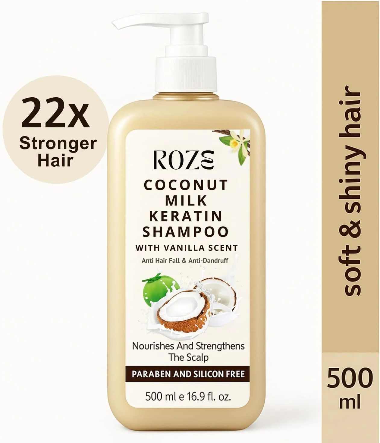 شامپو کراتین شیر نارگیل Roze | ضد ریزش مو | ضد شوره سر | 500 میلی لیتر شامپو کراتین شیر نارگیل Roze | ضد ریزش مو | ضد شوره سر | 500 میلی لیتر