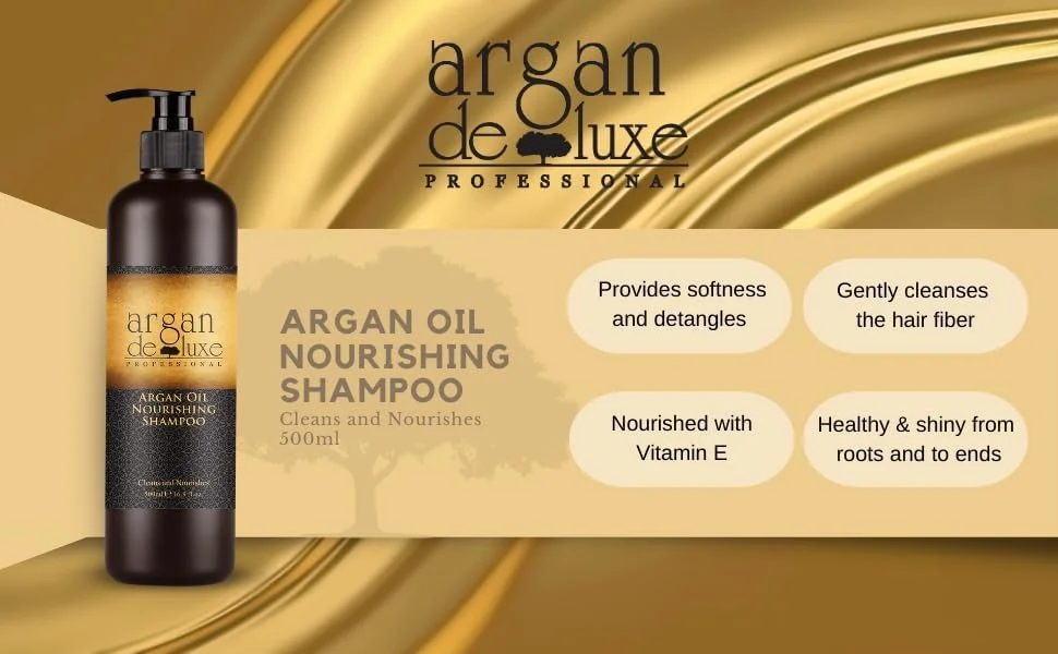 شامپو مغذی آرگان دلوکس با ویتامین E خالص، مغذی و پاک کننده فیبر مو، بدون سولفات و پارابن (500 میلی لیتر) شامپو مغذی آرگان دلوکس با ویتامین E خالص، مغذی و پاک کننده فیبر مو، بدون سولفات و پارابن (500 میلی لیتر)
