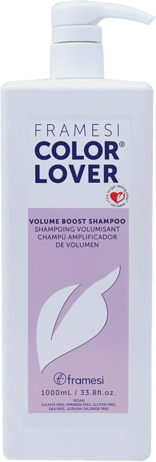 شامپو حجم دهنده موهای رنگ شده Framesi Color Lover - 1000 میلی لیتر، بدون سولفات، سبک، حجم دهنده، وگان، بدون گلوتن، بدون تست حیوانی شامپو حجم دهنده موهای رنگ شده Framesi Color Lover - 1000 میلی لیتر، بدون سولفات، سبک، حجم دهنده، وگان، بدون گلوتن، بدون تست حیوانی