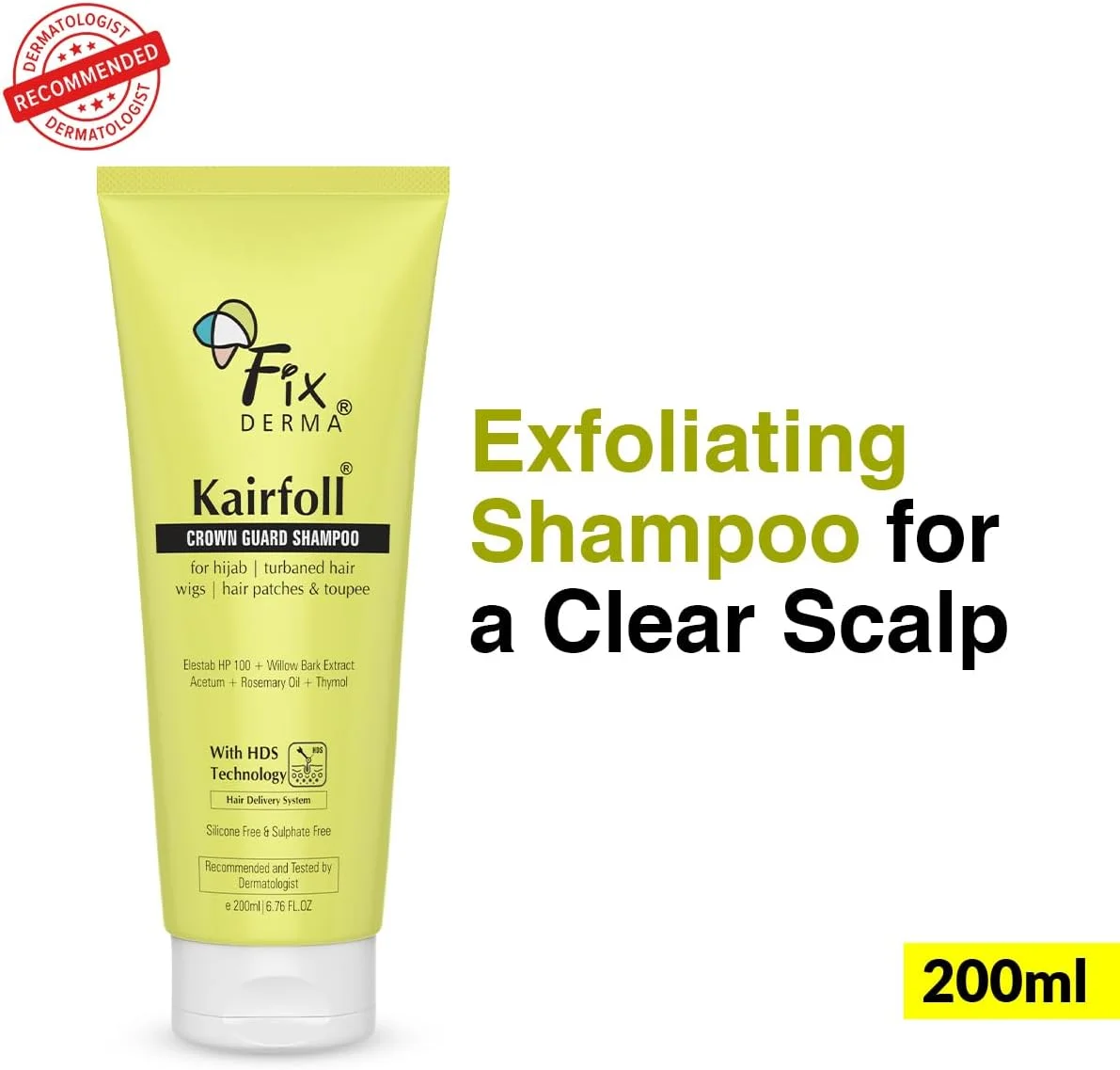 شامپو روغن رزماری فیکسدرما Kairfoll برای رشد مو | شامپو Crown Guard برای حجاب، موهای عمامه‌ای و کلاه گیس | تکه مو و کلاه گیس مردانه | شامپو برای زنان و مردان | شامپو بدون سولفات و پارابن - 200 میلی لیتر