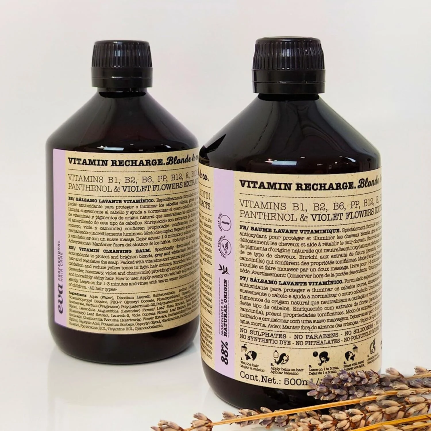 شوینده مغذی و تونینگ موهای بلوند، هایلایت شده و دکلره شده اوا پروفشنال Vitamin Recharge Blonde & Co.، 500 میلی لیتر