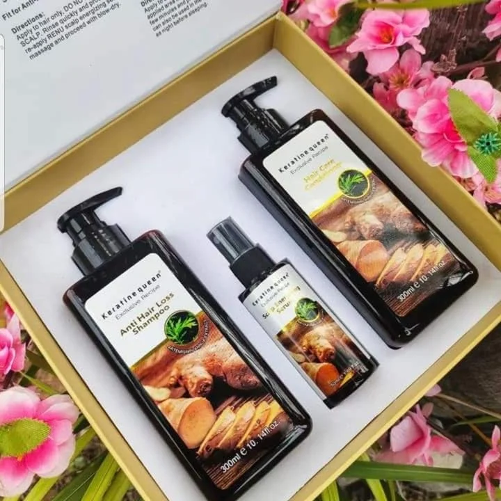 مجموعه ضد ریزش مو کراتین کویین - شامپو 300 میلی لیتر، نرم کننده 300 میلی لیتر و سرم انرژی بخش پوست سر 50 میلی لیتر | سیستم تقویت کننده، مغذی و پشتیبانی از رشد مو