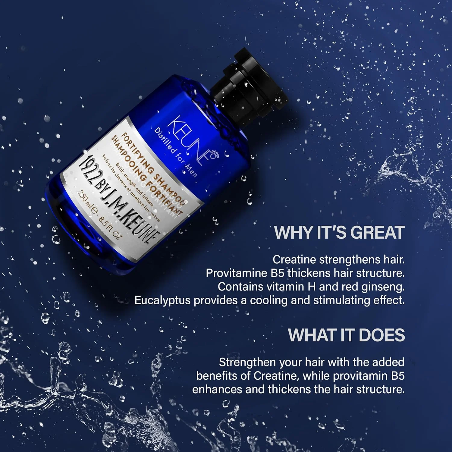 شامپو تقویت کننده مو کئون 1922 بای جی.ام. کئون - بهبود دهنده استحکام و شادابی مو - حاوی کراتین، پرو ویتامین ب5 و ویتامین اچ - 250 میلی لیتر