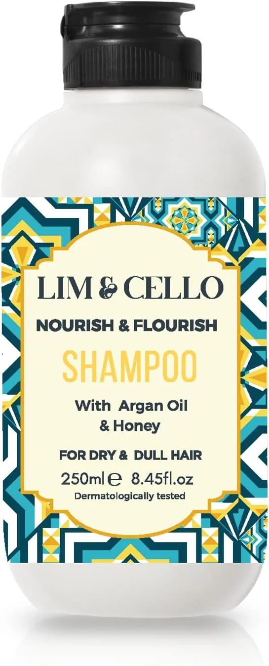 شامپو مغذی و درخشان کننده مو لیم اند چلو حاوی روغن آرگان و عسل، غنی از ویتامین E و اسیدهای چرب ضروری، شامپو ایده آل برای موهای خشک و کدر، ساخت ایتالیا، 250 میلی لیتر