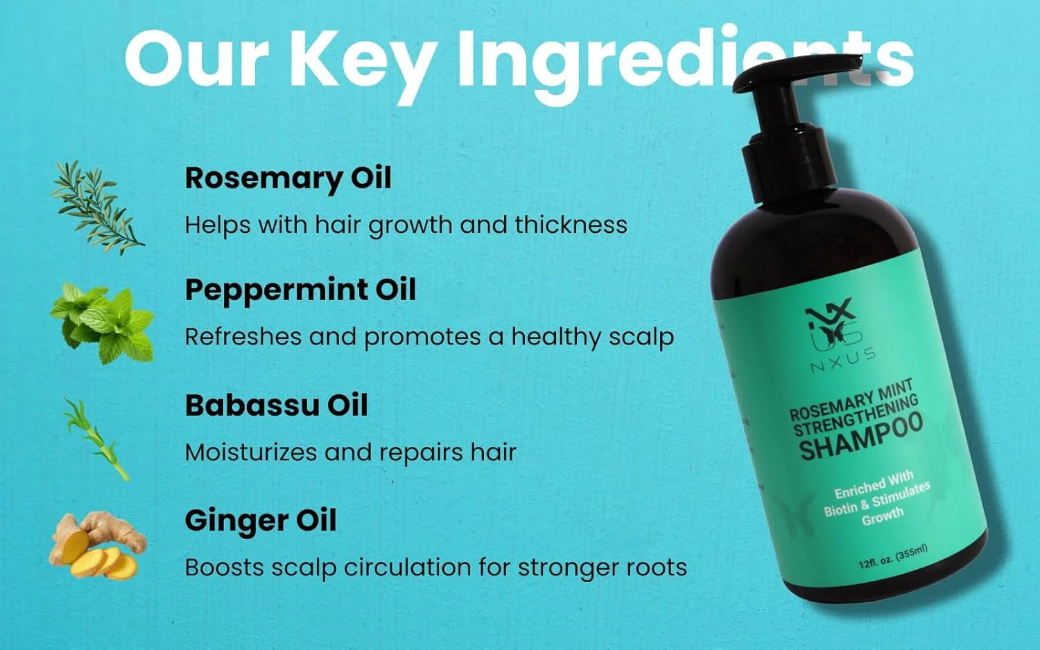 شامپو رزماری 355 میلی لیتری NXUS برای رشد مو - شامپو تقویت کننده نعناع غنی شده با بیوتین - پاک کننده و کمک به تقویت موهای ضعیف و شکننده - تقویت تغذیه و آبرسانی مو - 355 میلی لیتر شامپو رزماری 355 میلی لیتری NXUS برای رشد مو - شامپو تقویت کننده نعناع غنی شده با بیوتین - پاک کننده و کمک به تقویت موهای ضعیف و شکننده - تقویت تغذیه و آبرسانی مو - 355 میلی لیتر