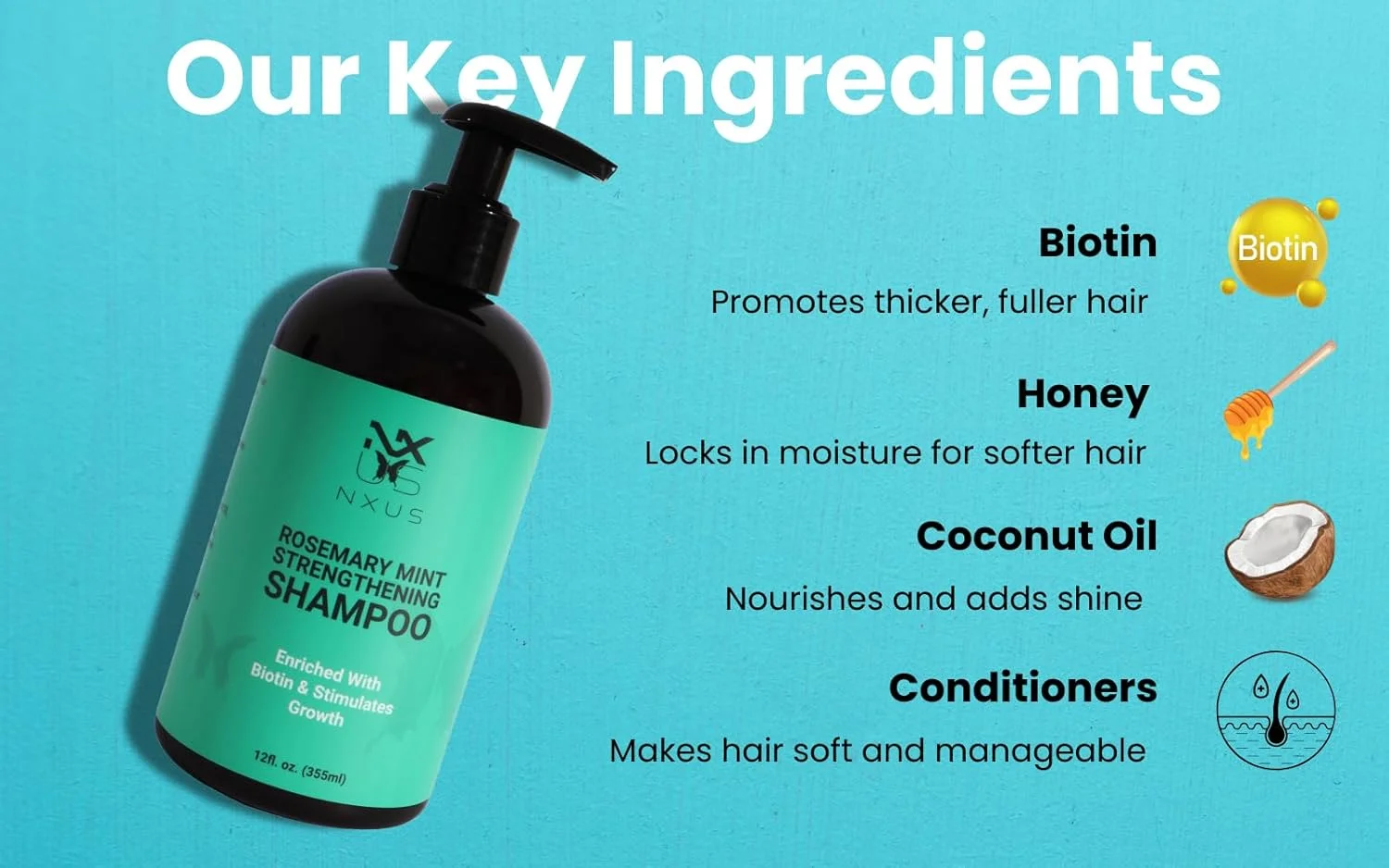 شامپو رزماری 355 میلی لیتری NXUS برای رشد مو - شامپو تقویت کننده نعناع غنی شده با بیوتین - پاک کننده و کمک به تقویت موهای ضعیف و شکننده - تقویت تغذیه و آبرسانی مو - 355 میلی لیتر شامپو رزماری 355 میلی لیتری NXUS برای رشد مو - شامپو تقویت کننده نعناع غنی شده با بیوتین - پاک کننده و کمک به تقویت موهای ضعیف و شکننده - تقویت تغذیه و آبرسانی مو - 355 میلی لیتر