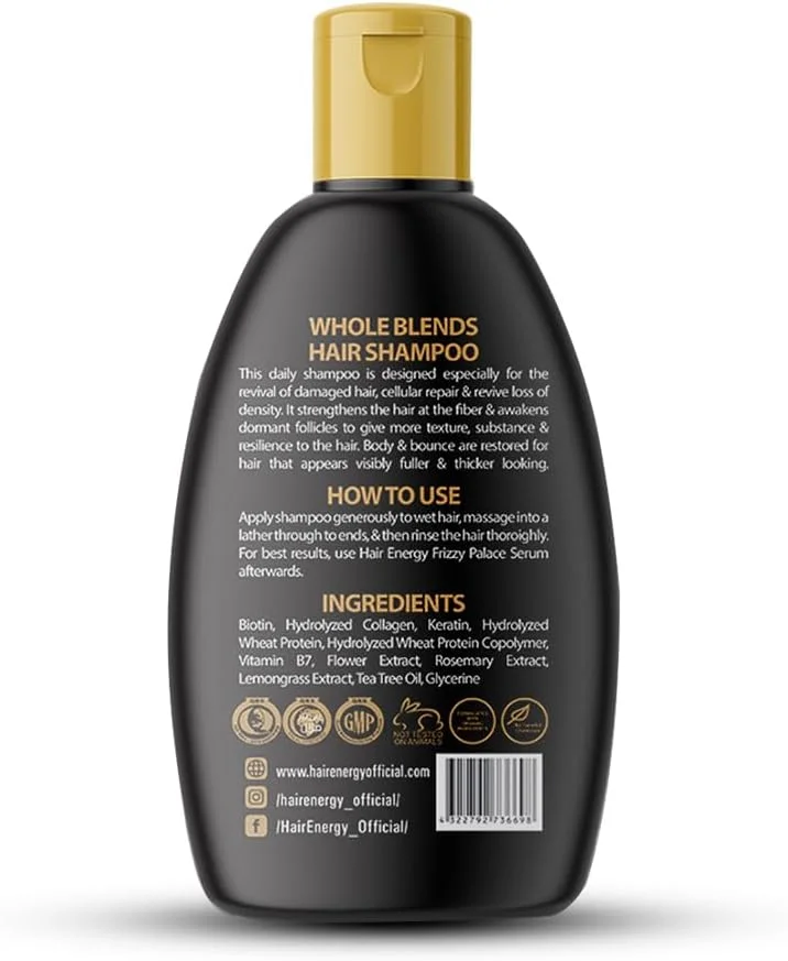 شامپو مو انرژی Whole Blends | تغذیه کننده موهای خشک | براق و حجیم کننده | کمک به ترمیم سلولی | حاوی بیوتین، کلاژن و کراتین | فاقد SLS و پارابن | شامپو ضد ریزش مو | 200 میلی لیتر شامپو مو انرژی Whole Blends | تغذیه کننده موهای خشک | براق و حجیم کننده | کمک به ترمیم سلولی | حاوی بیوتین، کلاژن و کراتین | فاقد SLS و پارابن | شامپو ضد ریزش مو | 200 میلی لیتر